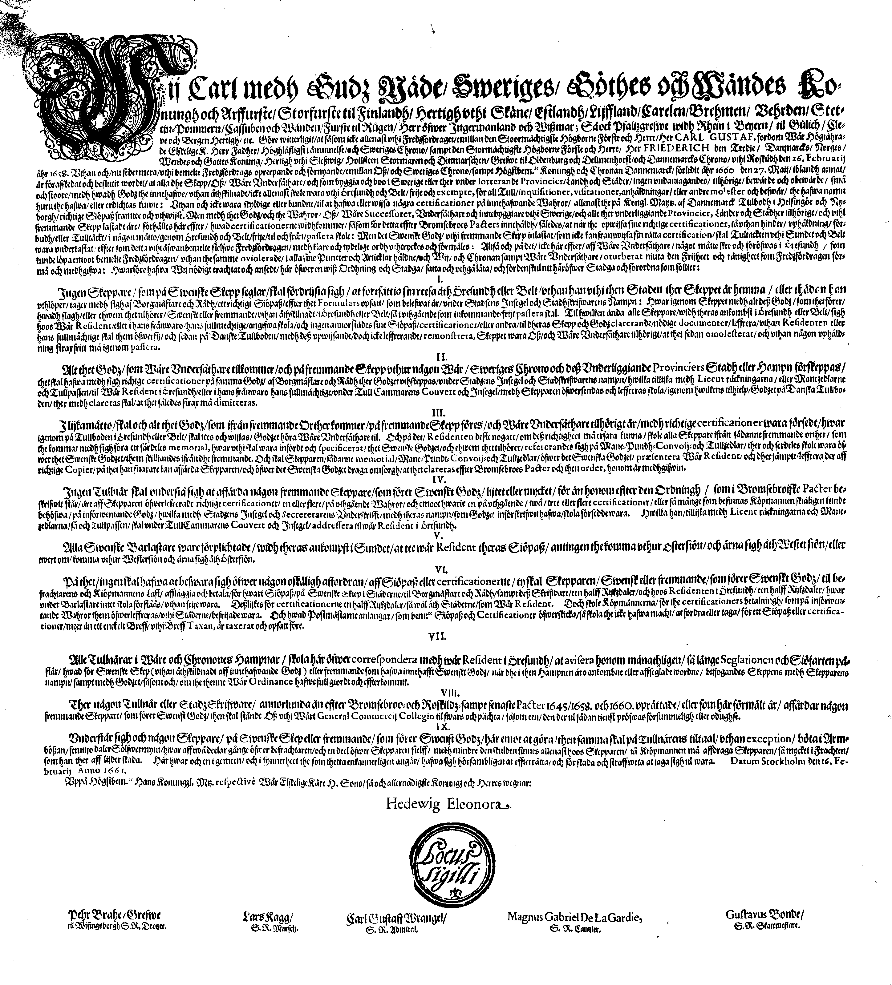 [Kuningas Karl XI eestkostevalitsuse korraldus]