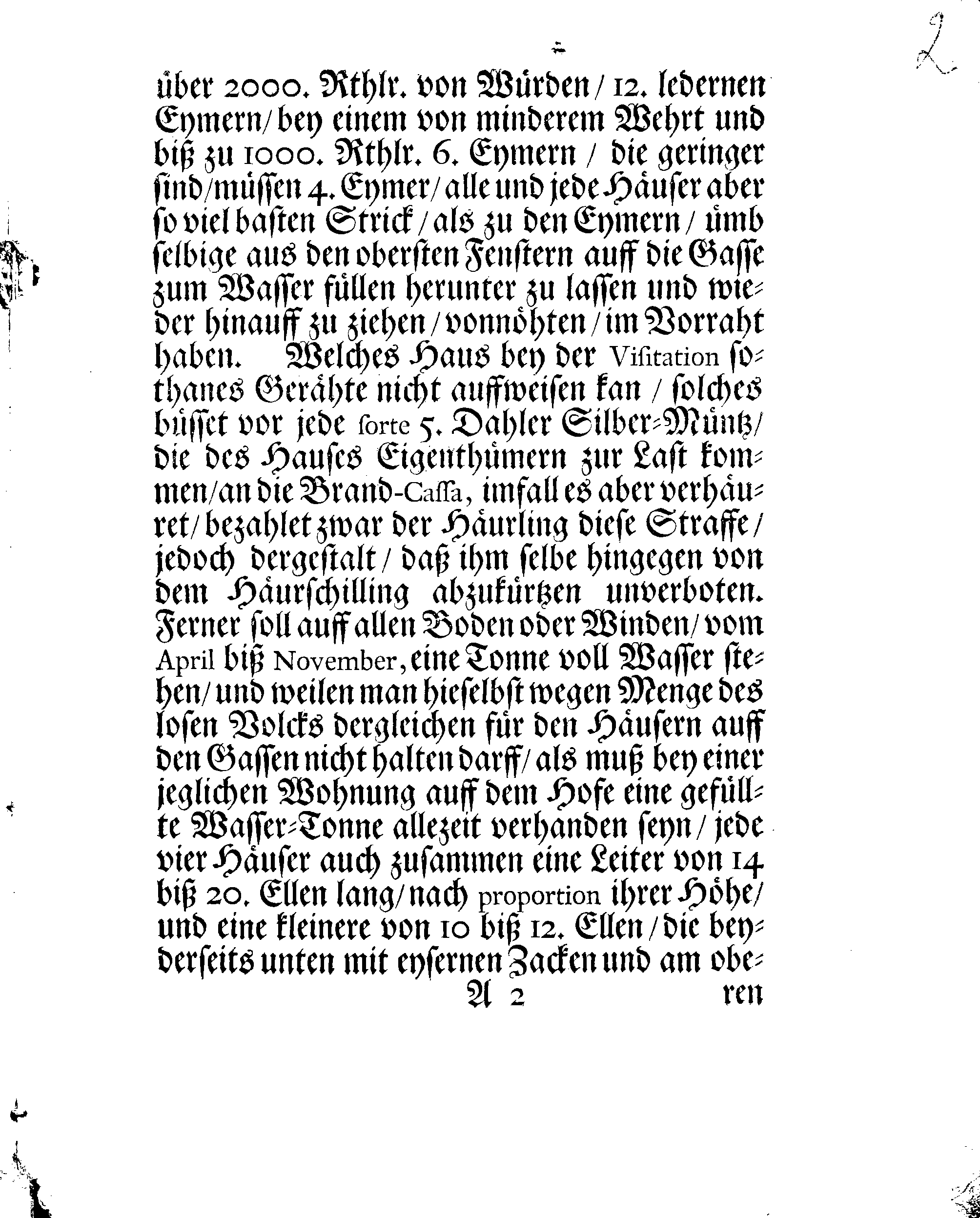 Der Königlichen Stadt NARVA Brand-Ordnung, Welche Mit Ir. HochWolgebohrnen Excell:tz des Herrn Baronen, Feld-Marschalls und Gouverneuren Hn. Otto Wilhelm von Fersens hochgeneigter Approbation erneuret