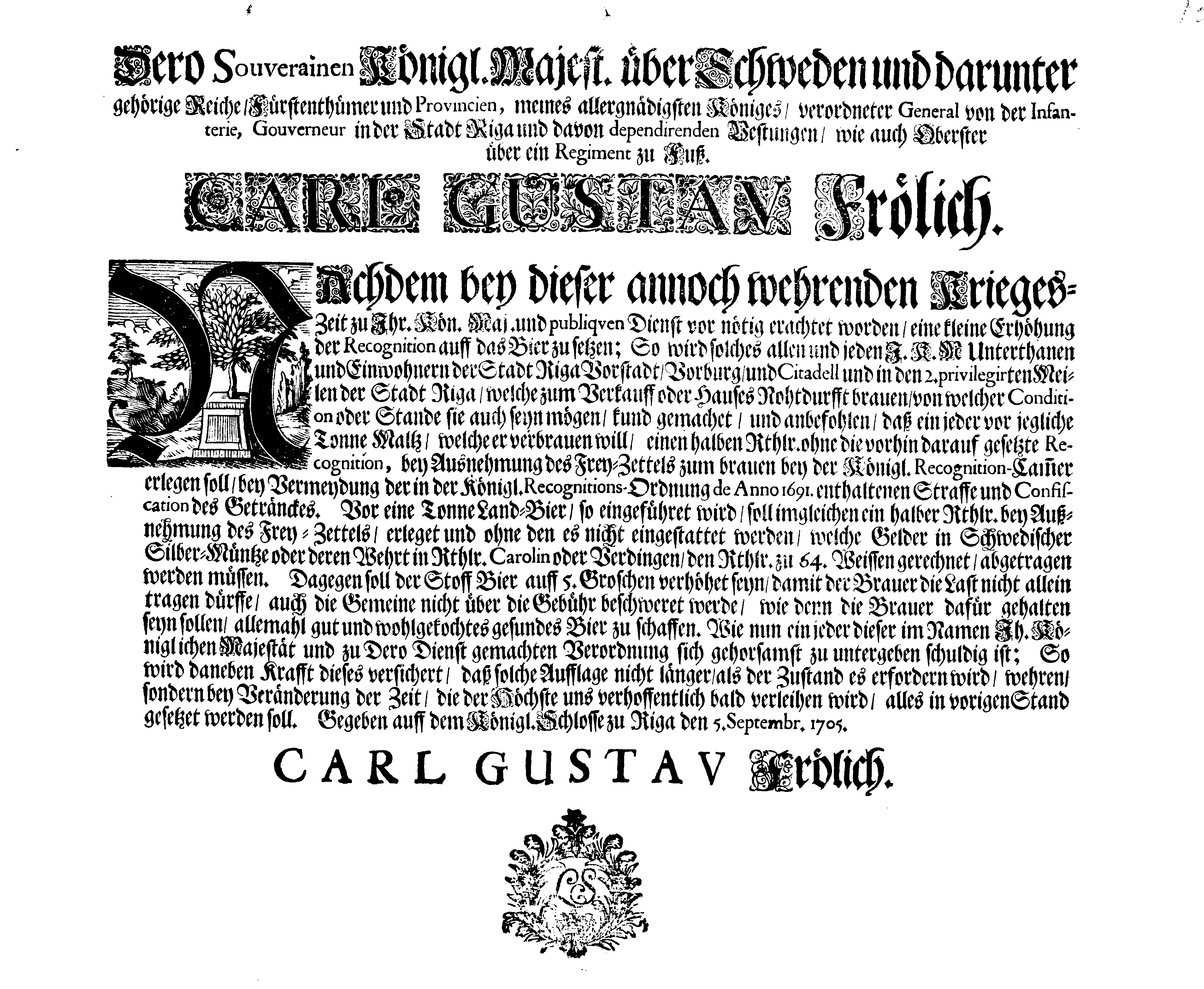 [Karl Gustav Frölichi korraldus]