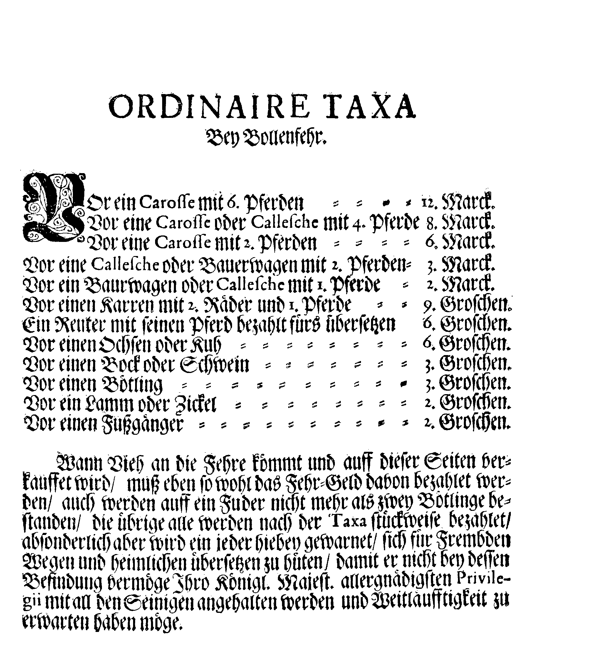 ORDINAIRE TAXA Bey Bollenfehr