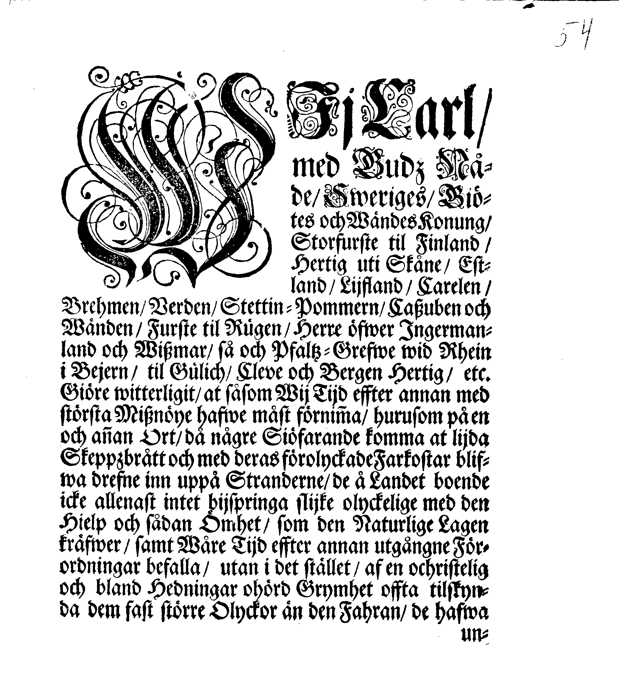 Kongl. May:tz PLACAT Och Påbudh, Angående Öfwerwåld och Röfwerij, som föröfwas på Skeppzbrutne och strandade Fahrkoster