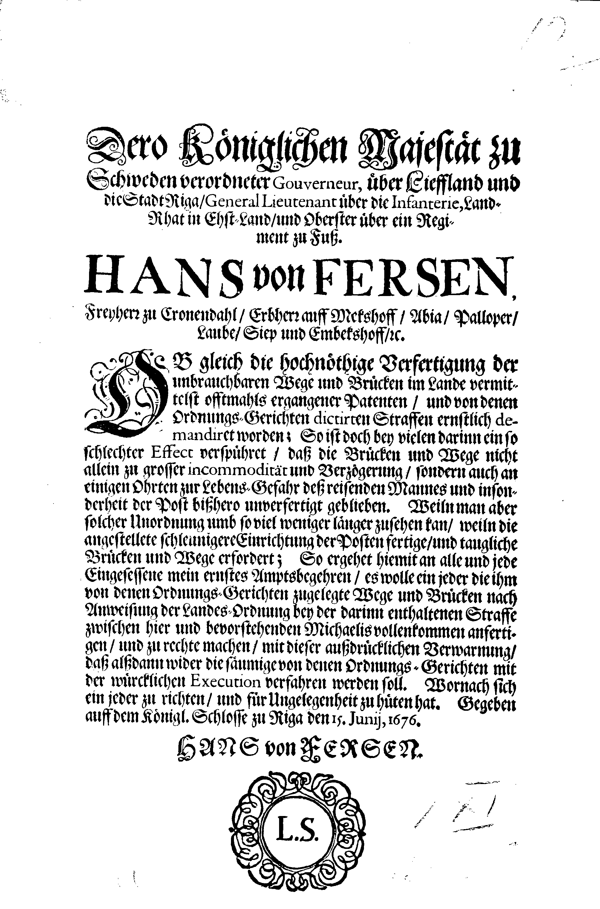 [Hans von Ferseni korraldus]
