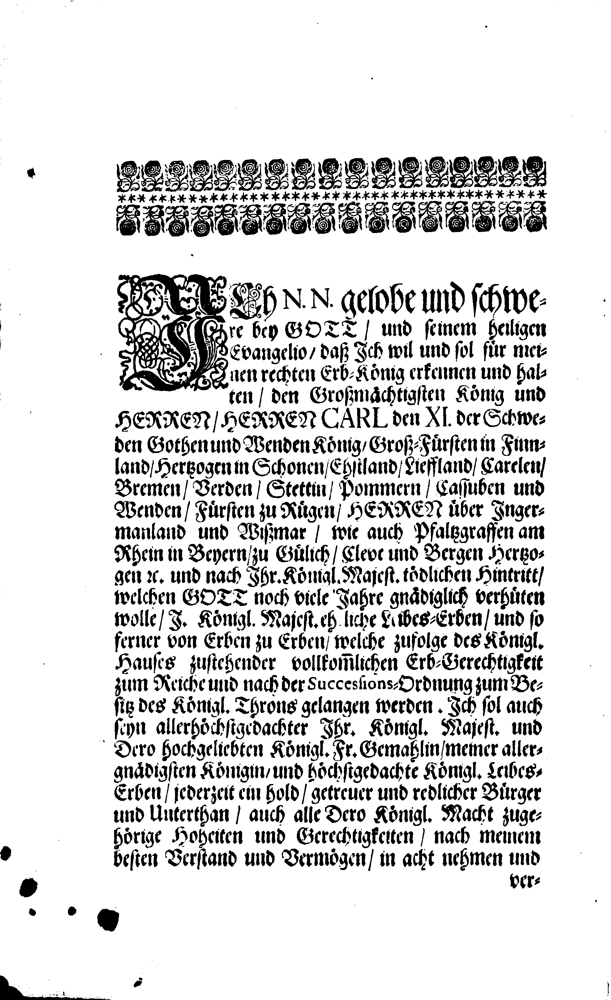 Bürger-Eyd, Welchen die antretende Bürger Ihro Königl. Majestät und E. Edl. Raht schweren müssen