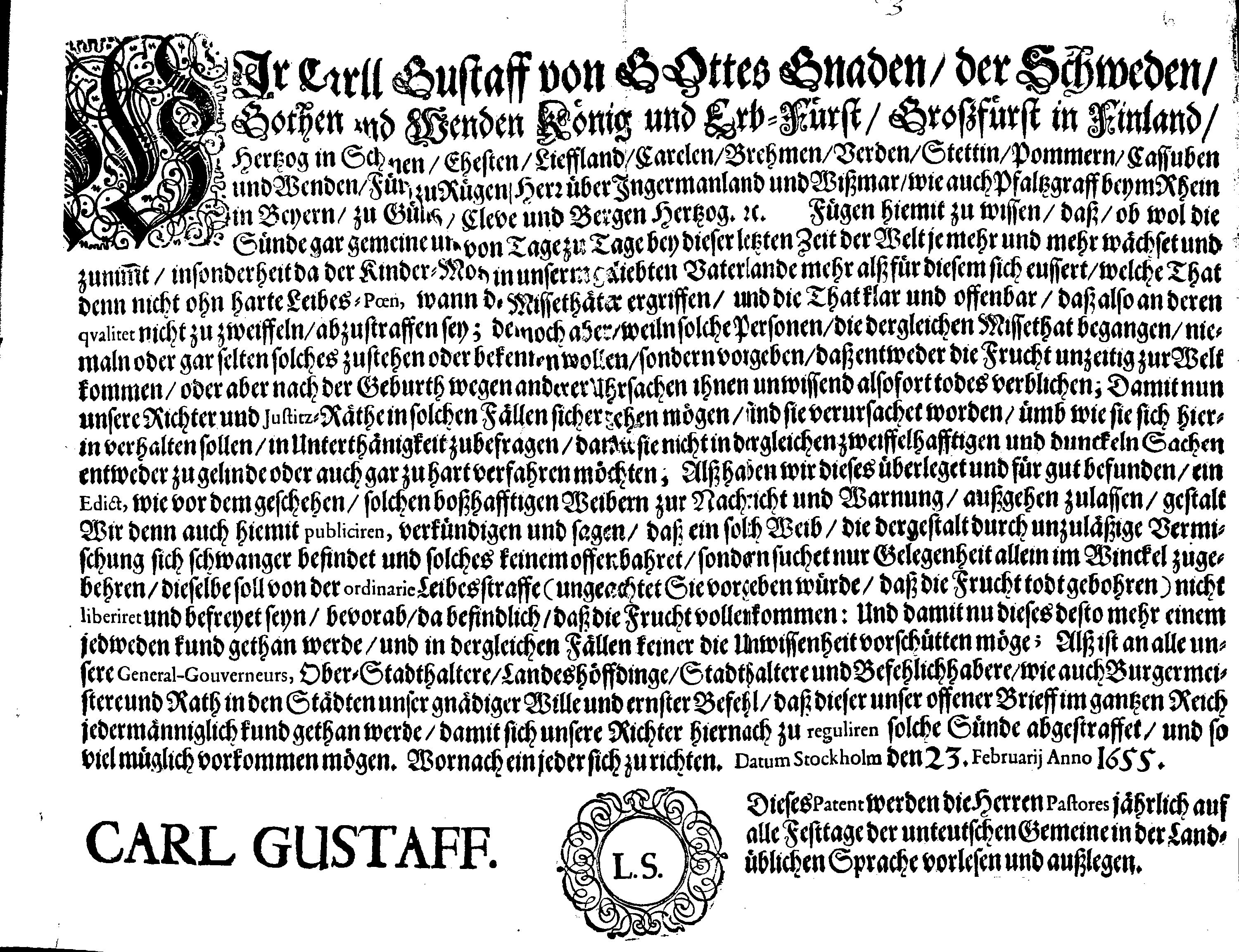 [Kuningas Karl X Gustavi korraldus]