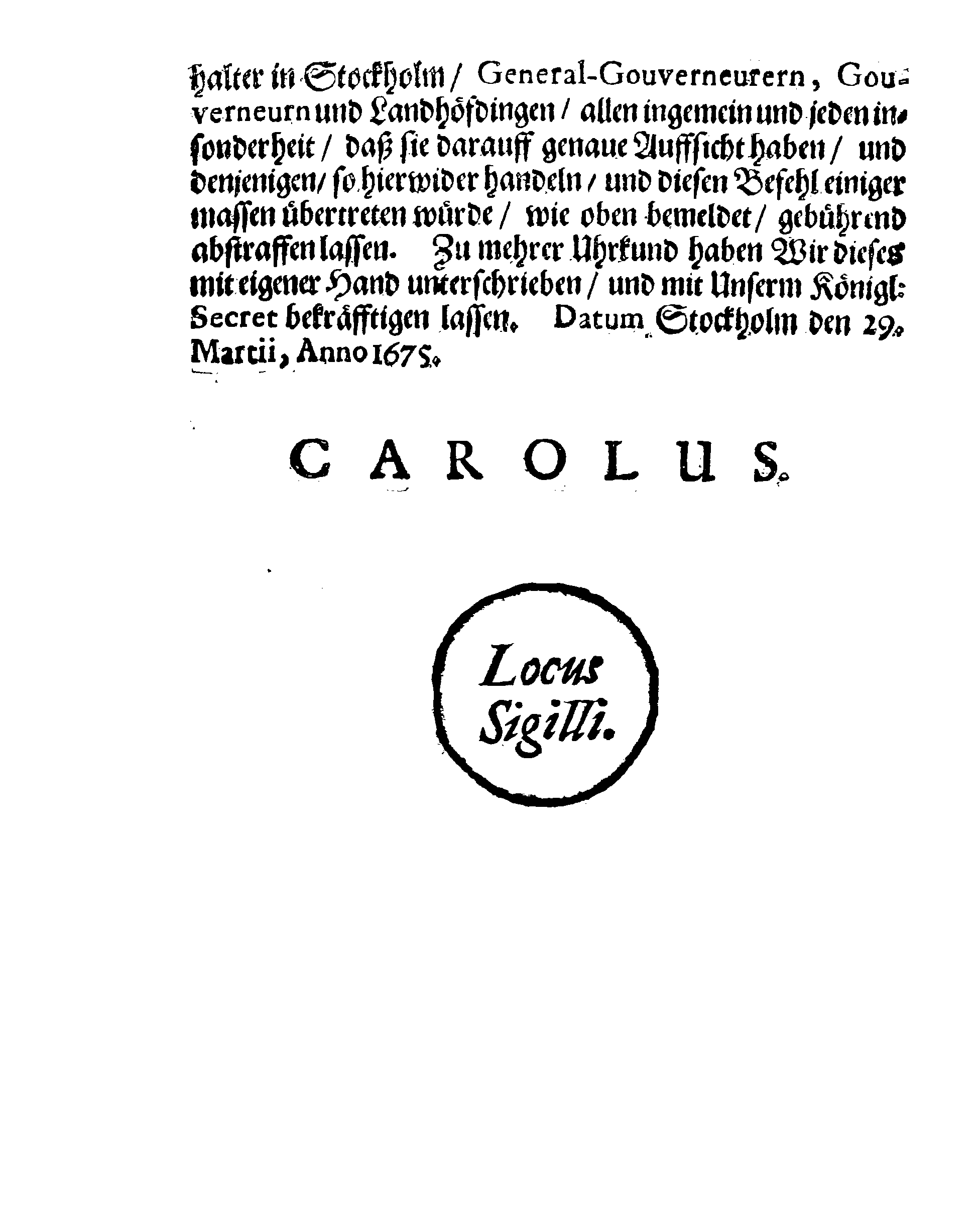 Ihrer Königl: Majest: PLACAT, Das kein unwichtiges Gold und Ducaten gangbahr seyn sollen