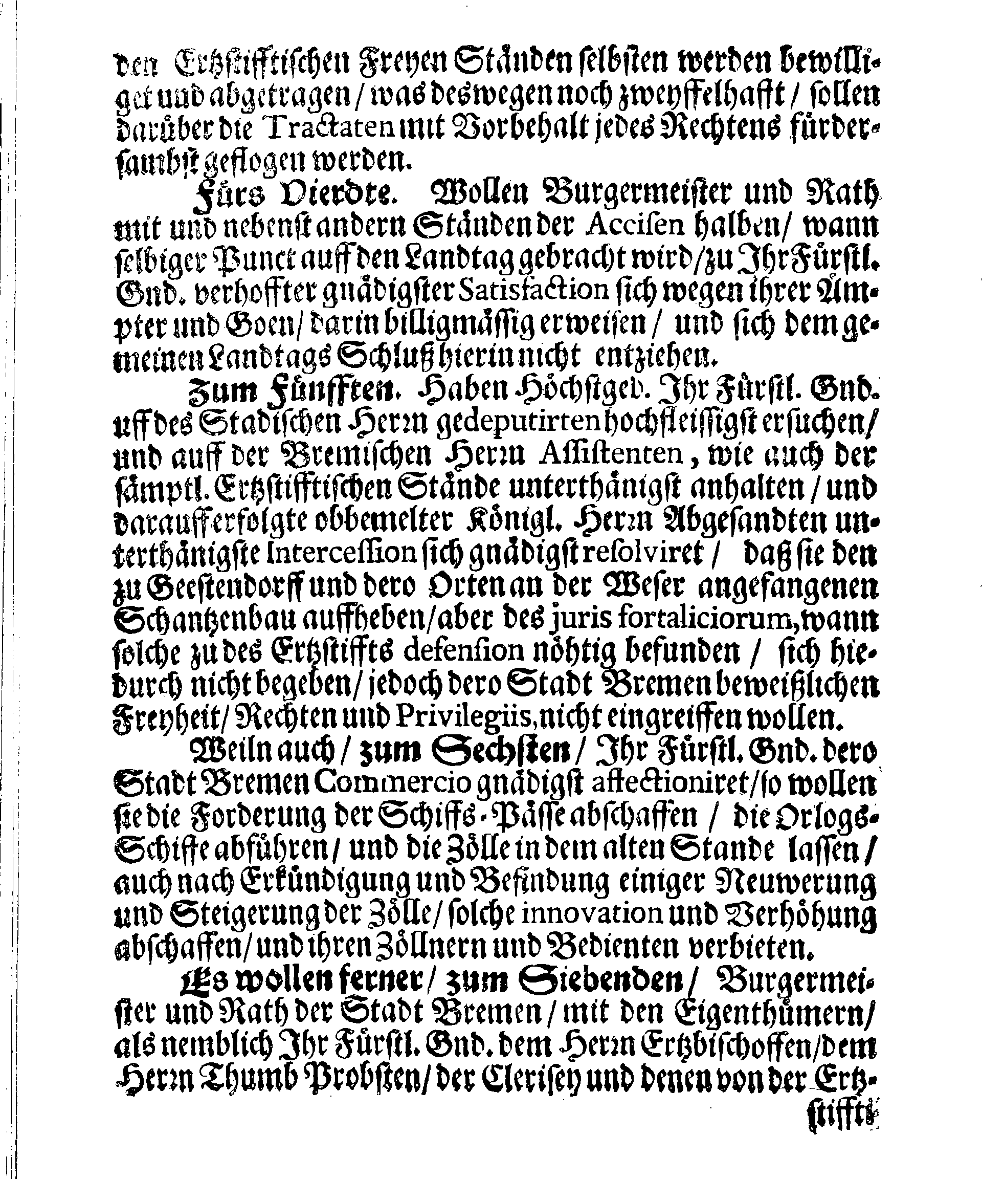 Verträge und RECESSUS Welche mit der Sadt Bremen auffgerichtet, In Anno 1639, 1654 und 1666