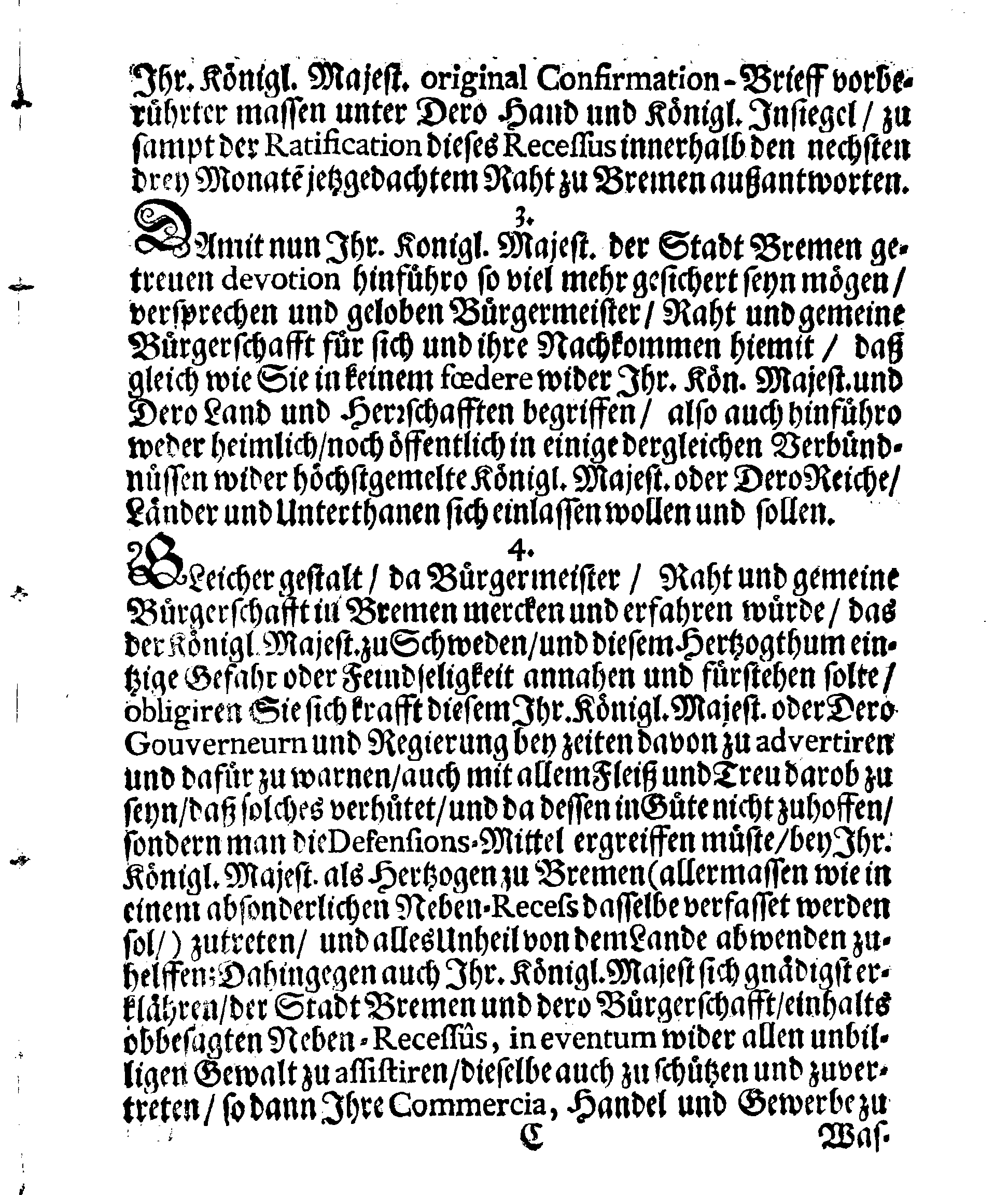Verträge und RECESSUS Welche mit der Sadt Bremen auffgerichtet, In Anno 1639, 1654 und 1666
