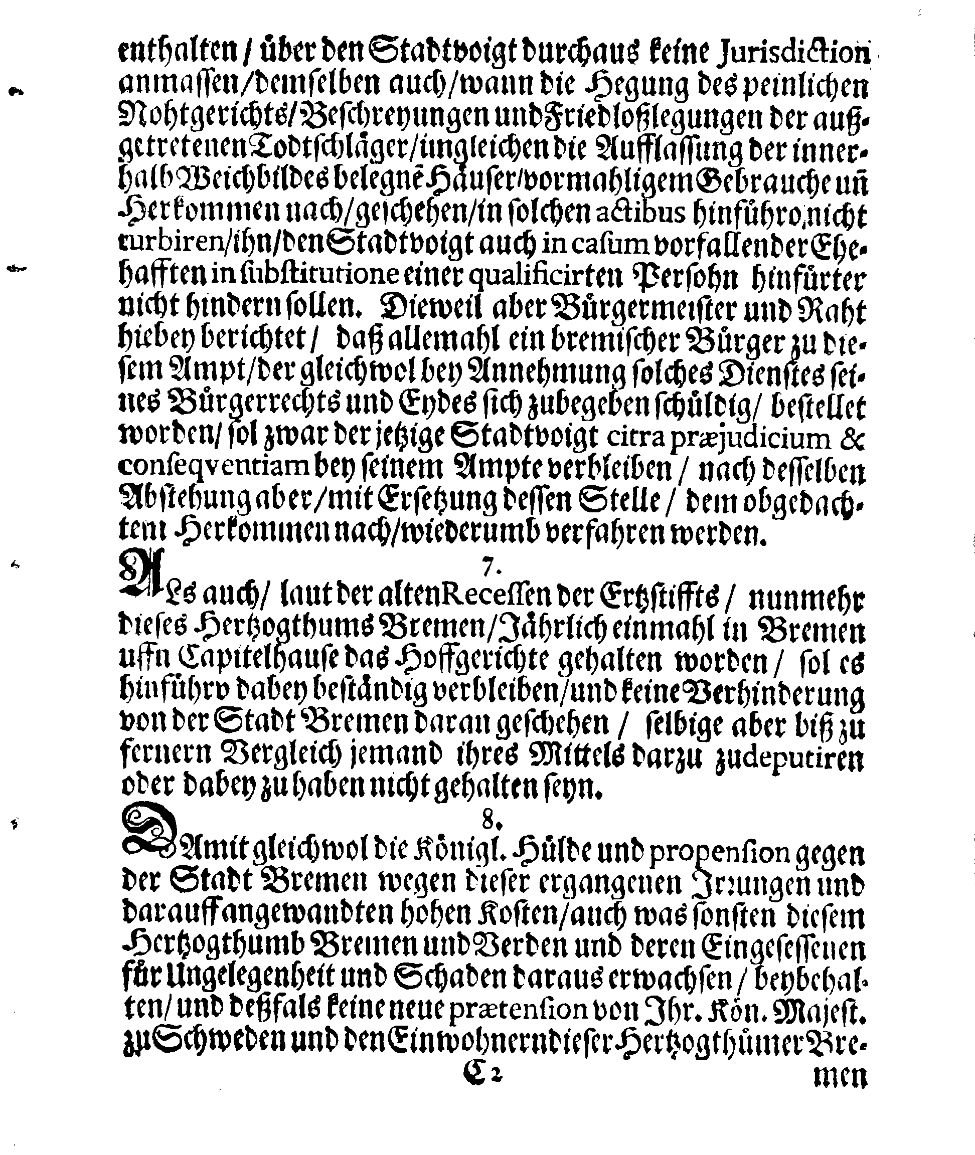 Verträge und RECESSUS Welche mit der Sadt Bremen auffgerichtet, In Anno 1639, 1654 und 1666