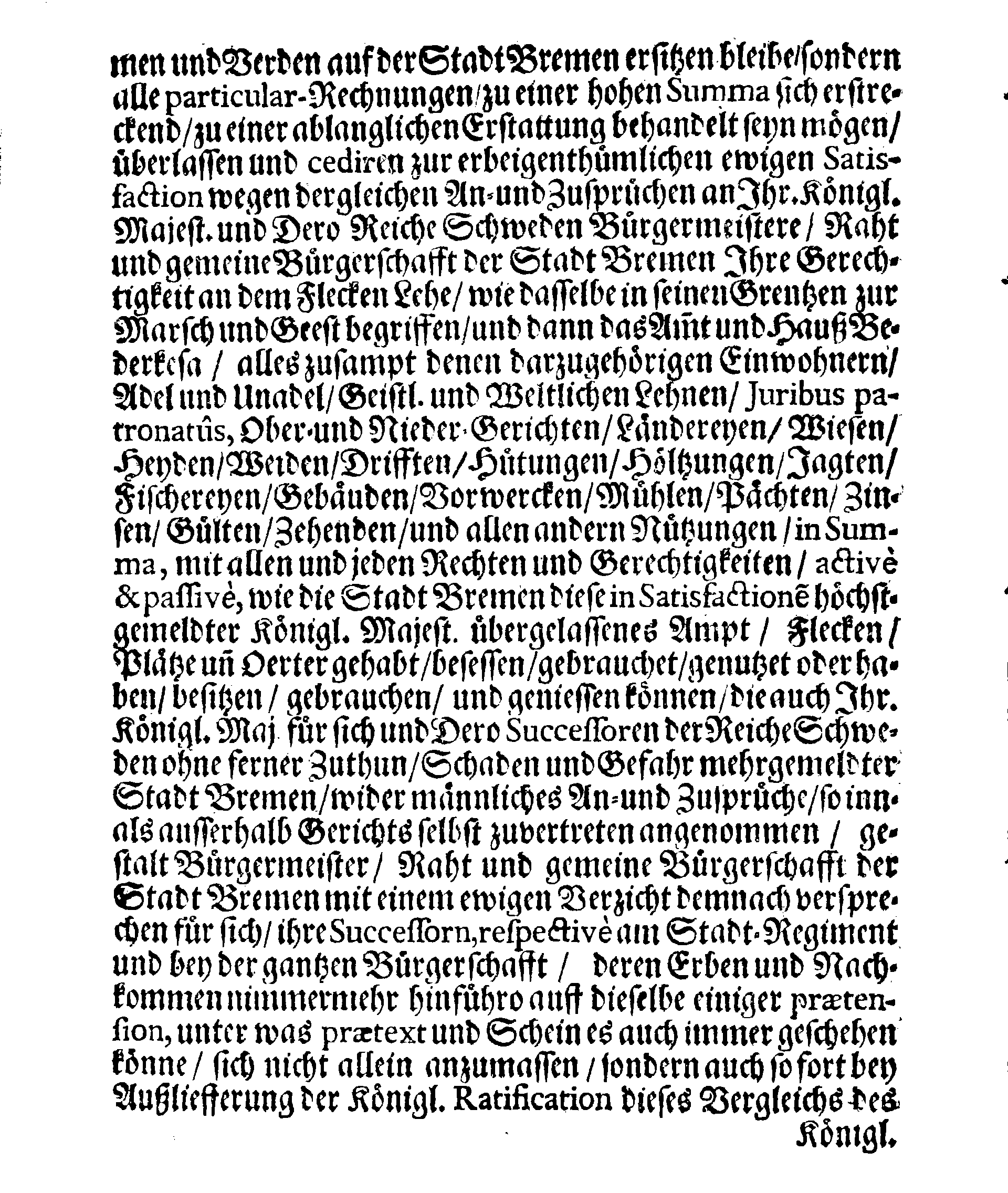 Verträge und RECESSUS Welche mit der Sadt Bremen auffgerichtet, In Anno 1639, 1654 und 1666