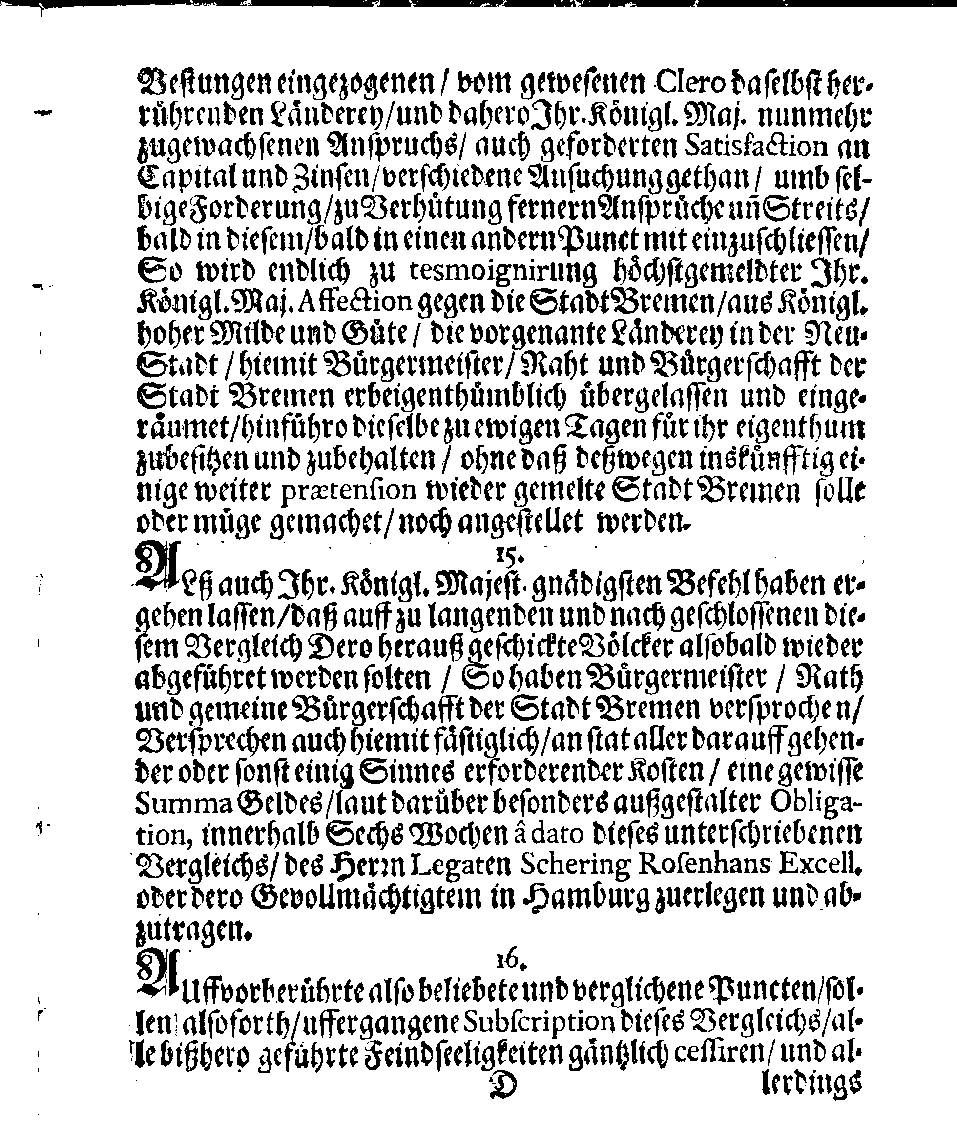 Verträge und RECESSUS Welche mit der Sadt Bremen auffgerichtet, In Anno 1639, 1654 und 1666