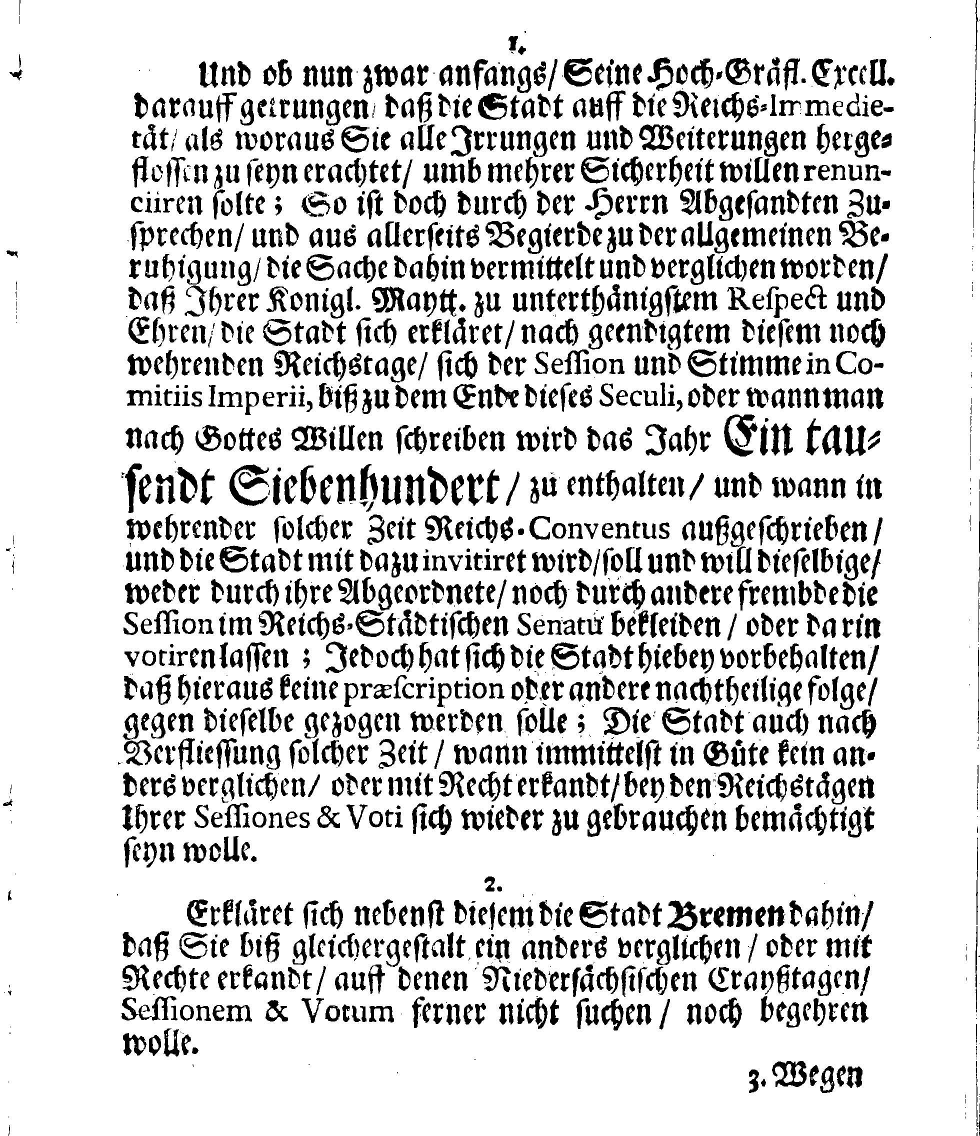Verträge und RECESSUS Welche mit der Sadt Bremen auffgerichtet, In Anno 1639, 1654 und 1666