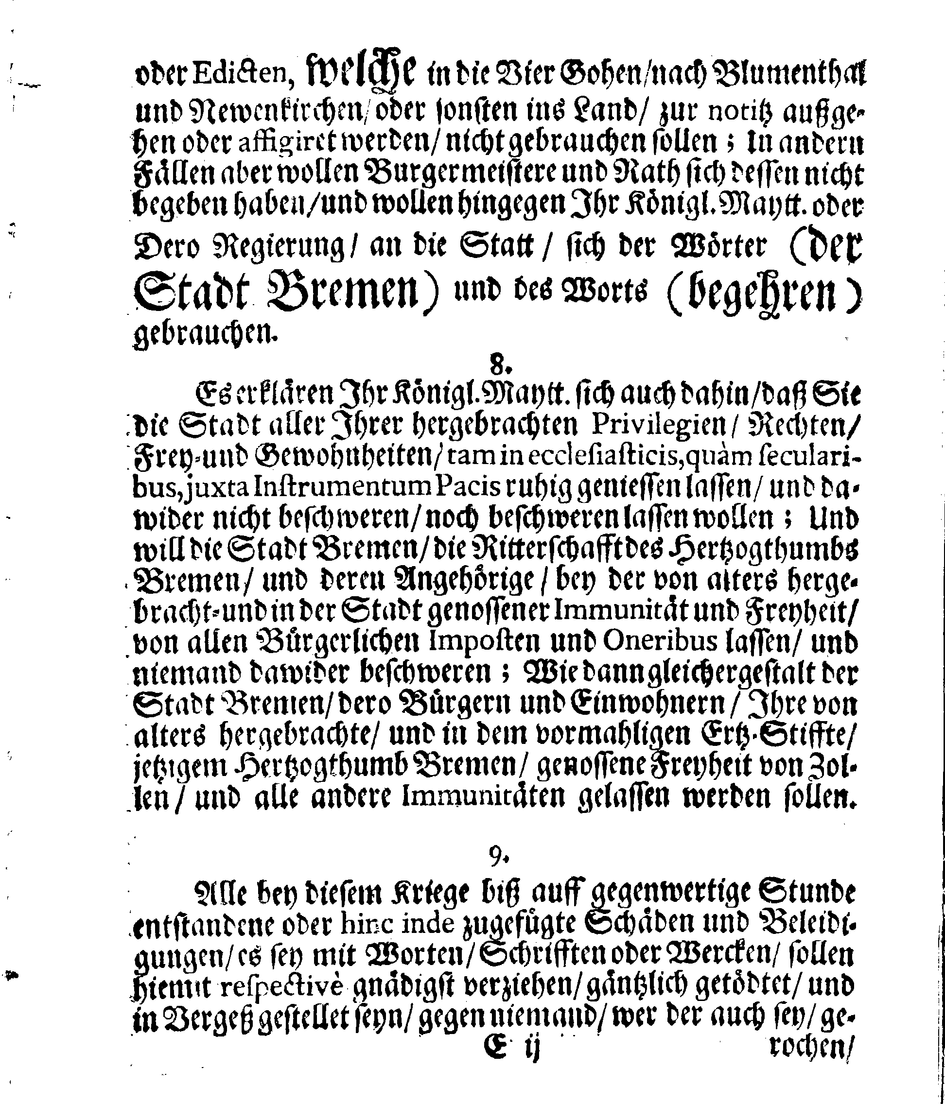 Verträge und RECESSUS Welche mit der Sadt Bremen auffgerichtet, In Anno 1639, 1654 und 1666