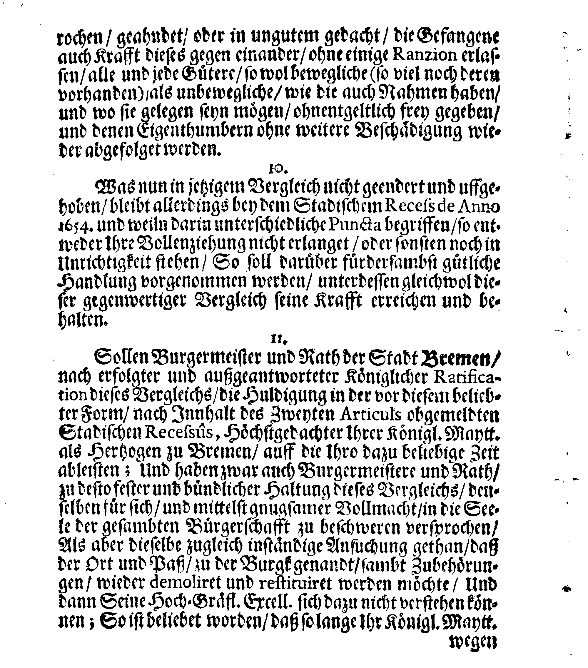 Verträge und RECESSUS Welche mit der Sadt Bremen auffgerichtet, In Anno 1639, 1654 und 1666
