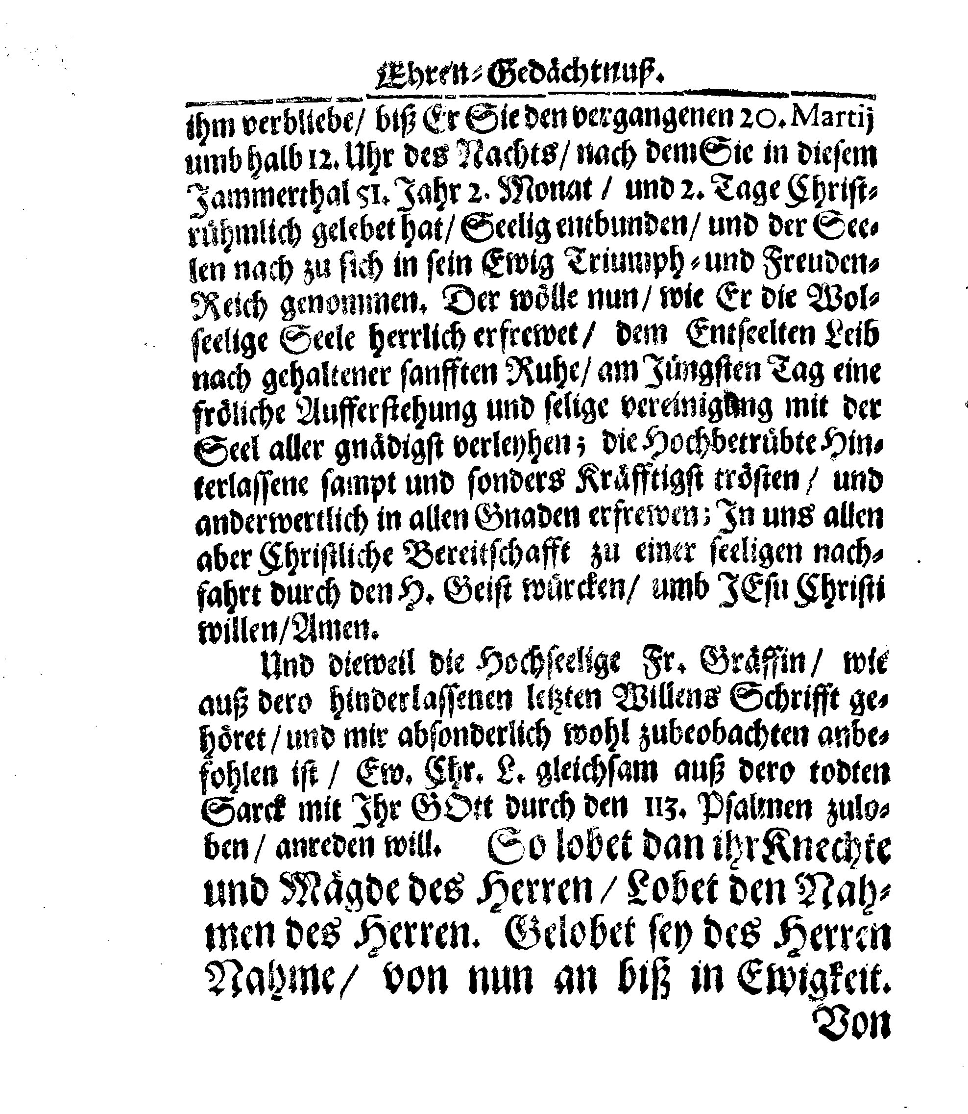 Christ-Gebürliche Klag-Trost- und Ehren-Gedächtniß Der Weyland Hochgebohrnen Gräffin und Frauen, Frauen ANNAE MARGARETHAE WRANGELIN, Gebohren von Haugwitz, Des Höchstgebohren Graffen und Herrn, Herrn CARL-GUSTAV-WRANGELS, … Frau Gemahlin.