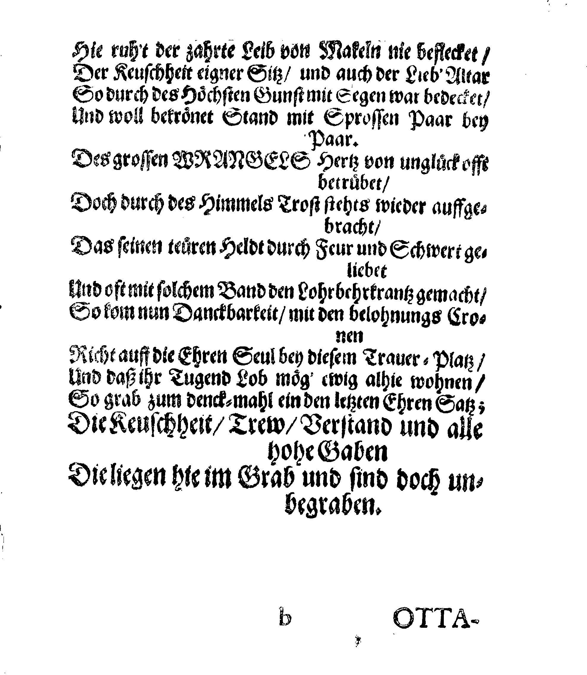 Christ-Gebürliche Klag-Trost- und Ehren-Gedächtniß Der Weyland Hochgebohrnen Gräffin und Frauen, Frauen ANNAE MARGARETHAE WRANGELIN, Gebohren von Haugwitz, Des Höchstgebohren Graffen und Herrn, Herrn CARL-GUSTAV-WRANGELS, … Frau Gemahlin.