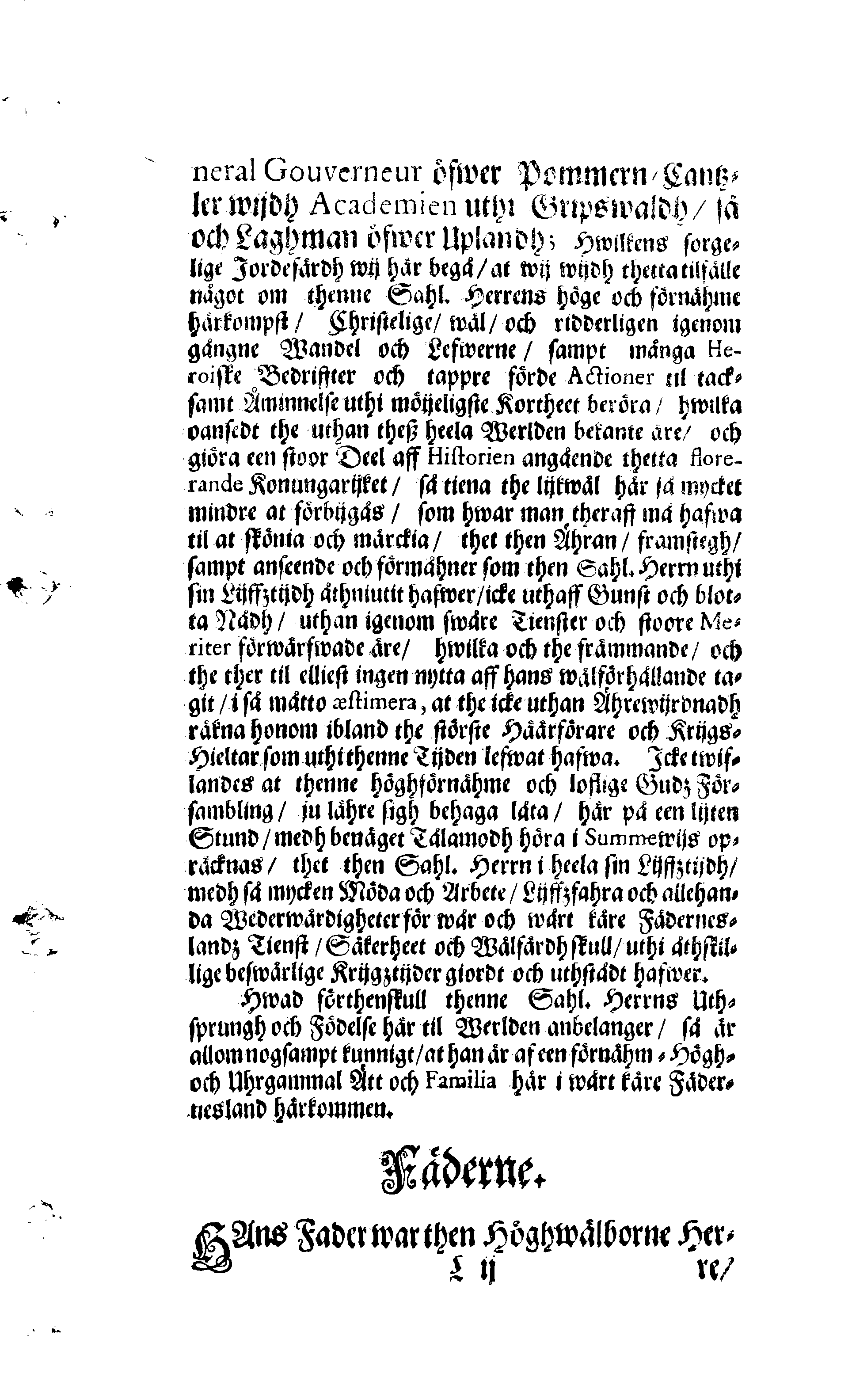Der Sehl. Seelen hertzliche Dancksagung; das GOtt in so vielen Gefährlichkeitten selbe so gnädig bewahret und den entseelten Cörper auß abgelegenen Orten zu seiner Ruhekammer hat kommen lassen wollen. Welche auß Des Weilandt Erleuchteten und Hochgebohrnen Graffen und Herren, H. Carol Gustaff Wrangels, … Hochansehnliche LeichBegänckniß, den 1. Decembr. Anno 1680. gehalten, in einer Traur-Music, auss unterthäniger Schuldigkeit, gesungen und abgefaßet von einen alten Domestiquen Diener