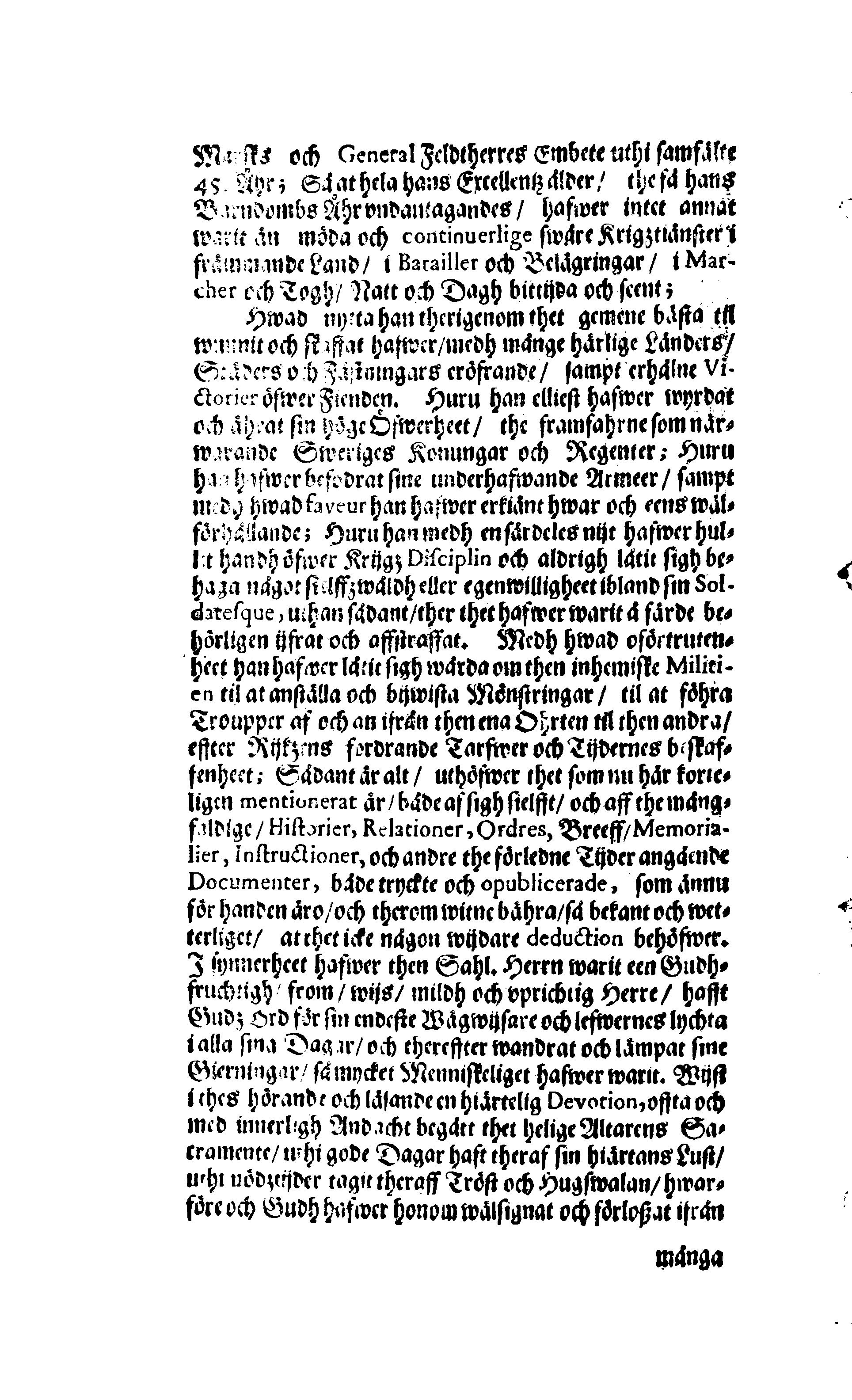 Der Sehl. Seelen hertzliche Dancksagung; das GOtt in so vielen Gefährlichkeitten selbe so gnädig bewahret und den entseelten Cörper auß abgelegenen Orten zu seiner Ruhekammer hat kommen lassen wollen. Welche auß Des Weilandt Erleuchteten und Hochgebohrnen Graffen und Herren, H. Carol Gustaff Wrangels, … Hochansehnliche LeichBegänckniß, den 1. Decembr. Anno 1680. gehalten, in einer Traur-Music, auss unterthäniger Schuldigkeit, gesungen und abgefaßet von einen alten Domestiquen Diener