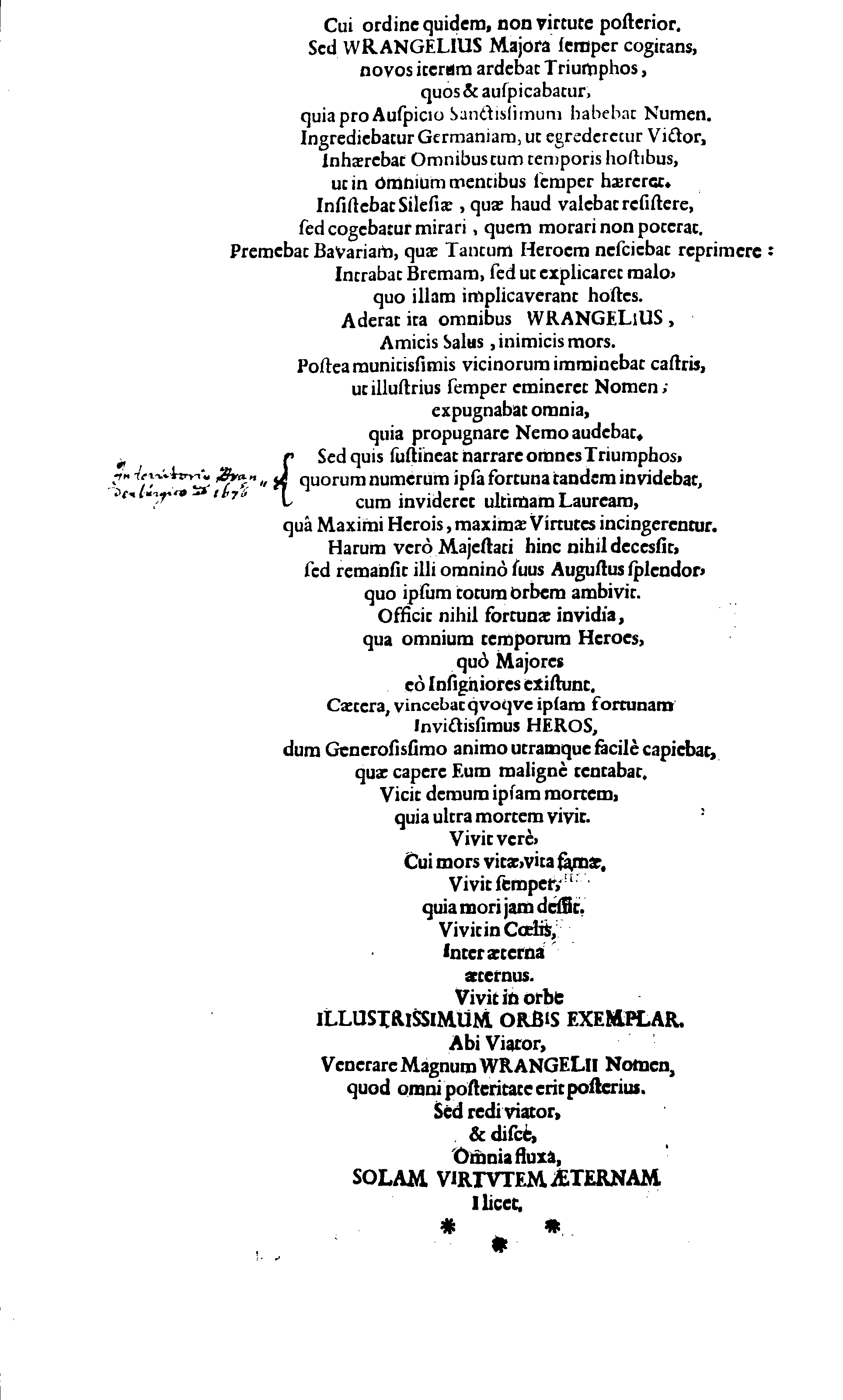 Der Sehl. Seelen hertzliche Dancksagung; das GOtt in so vielen Gefährlichkeitten selbe so gnädig bewahret und den entseelten Cörper auß abgelegenen Orten zu seiner Ruhekammer hat kommen lassen wollen. Welche auß Des Weilandt Erleuchteten und Hochgebohrnen Graffen und Herren, H. Carol Gustaff Wrangels, … Hochansehnliche LeichBegänckniß, den 1. Decembr. Anno 1680. gehalten, in einer Traur-Music, auss unterthäniger Schuldigkeit, gesungen und abgefaßet von einen alten Domestiquen Diener