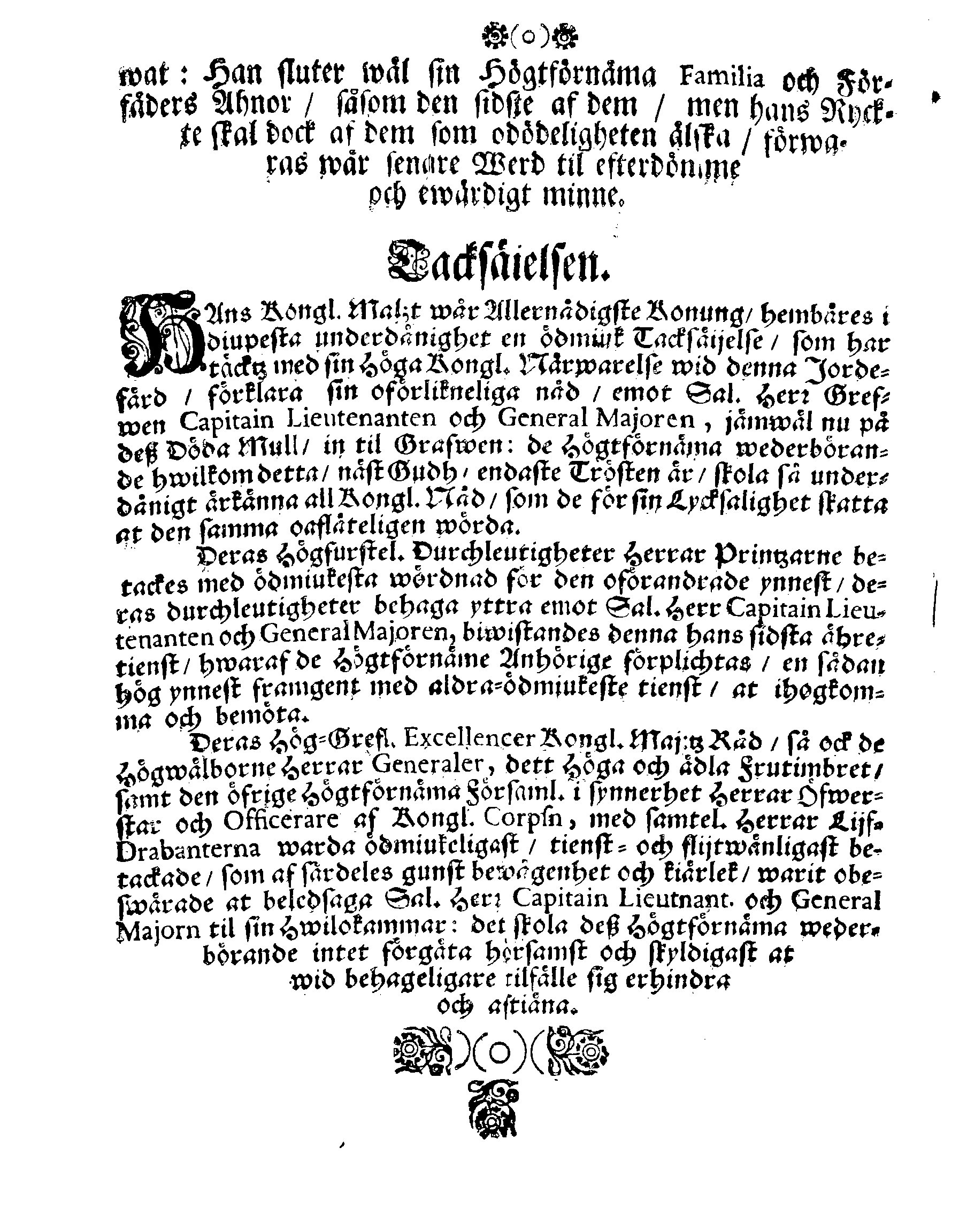 Höga Guds Barnas Tanckar, Då Hans Kongl. Maij:tz wår Allernådigste KONUNGS Fordom, Troo Man, Capitaine Lieutenant af des Lijf-Drabanter och General Major af Cavallerie, Den Högwälborne Herren och Grefwen, Grefwe CARL WRANGEL, … Blef med Christelige Ceremonier begrafwen uthi Kyrckian i Ketzschav i Sachsen