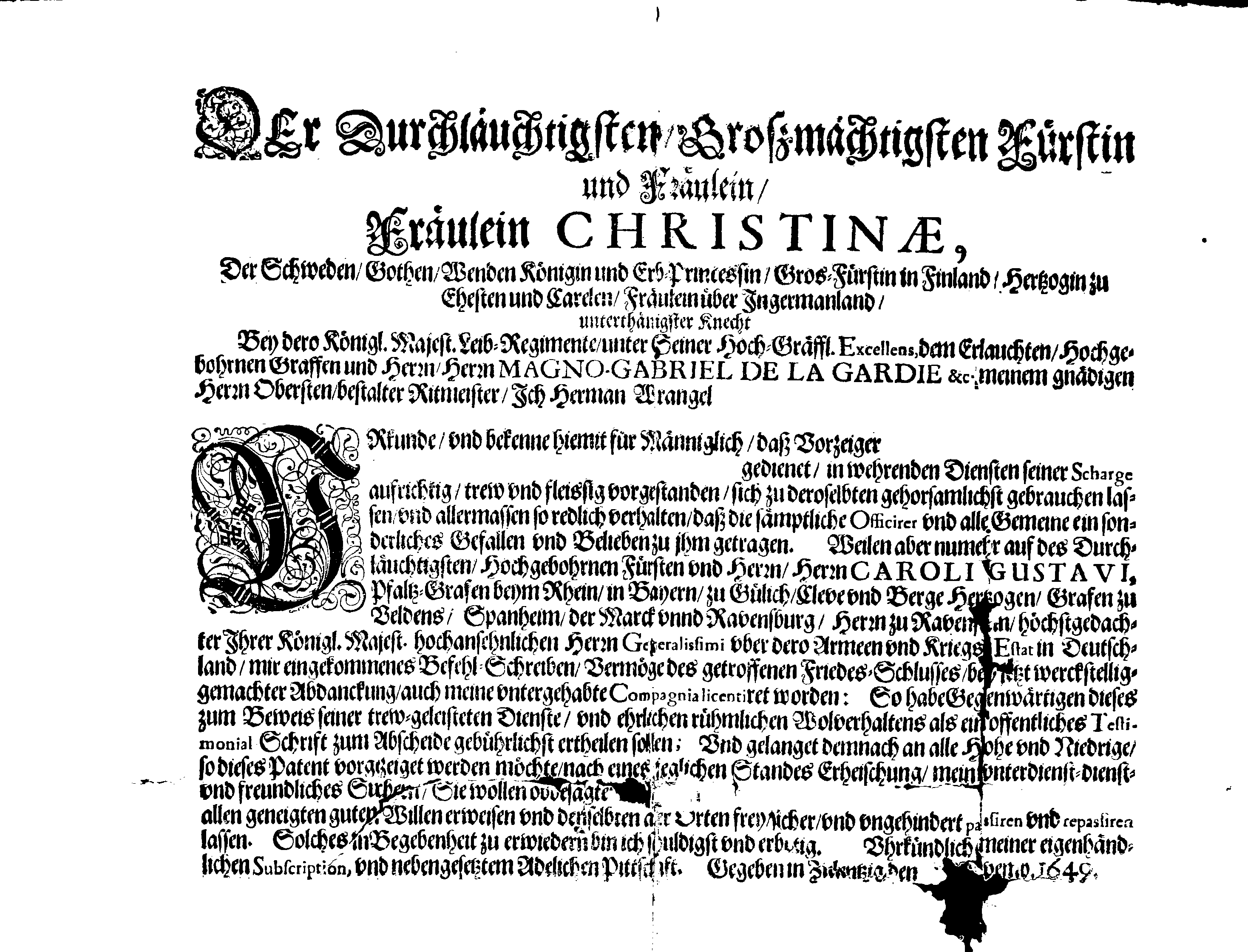 [Kuninganna Kristiina poolt välja antud kaitsekiri]