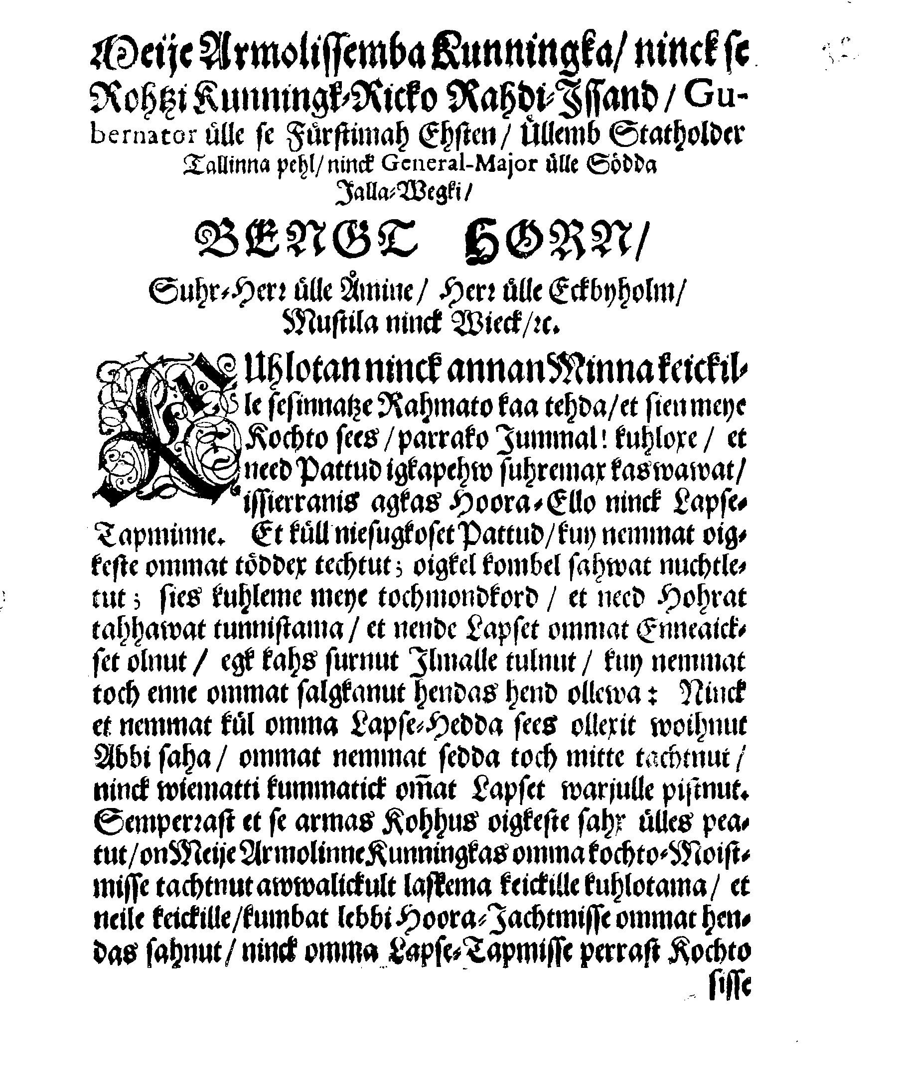 [Bengt Horni korraldus]