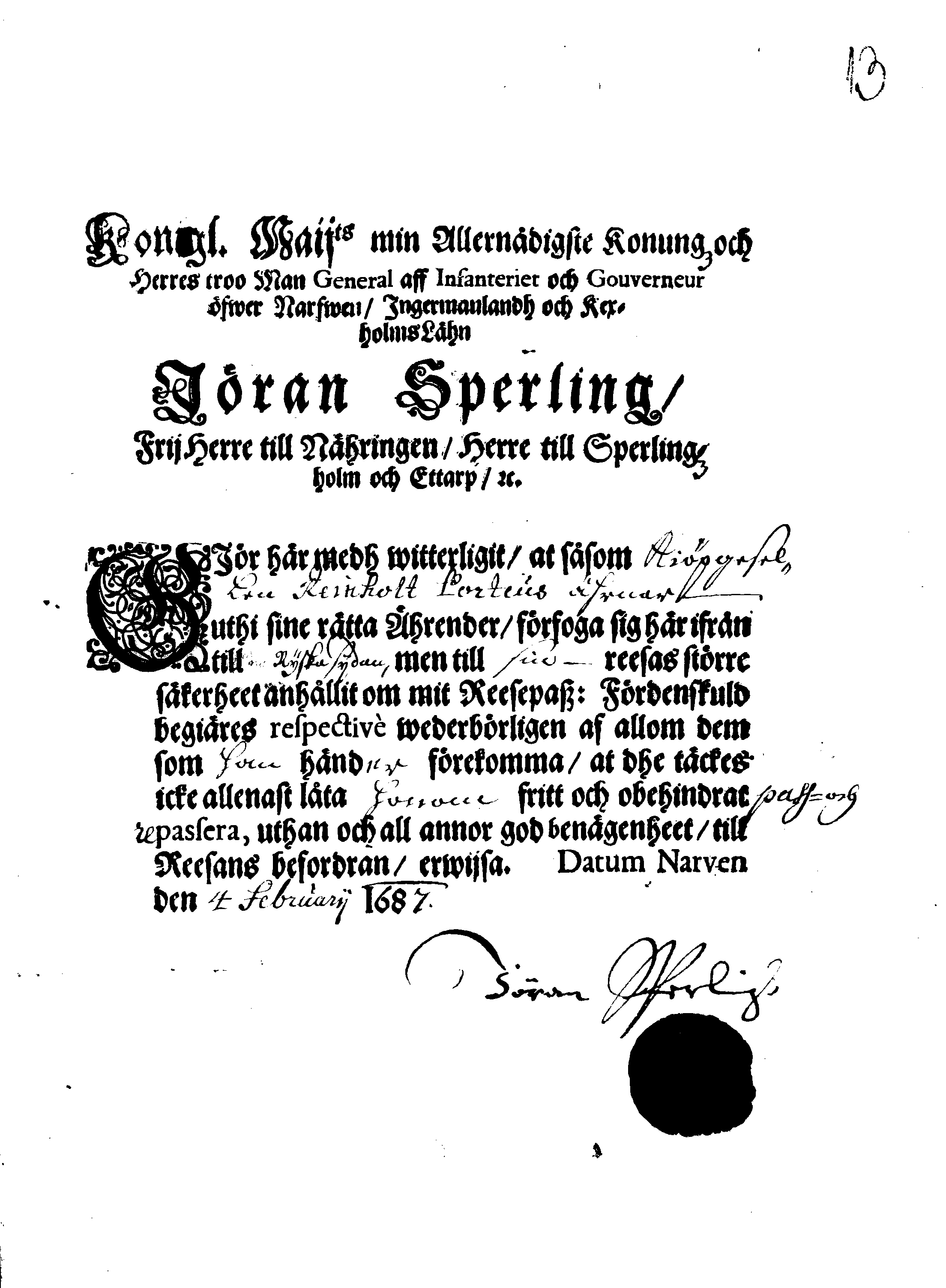 [Jöran Sperlingi poolt välja antud reisipass]