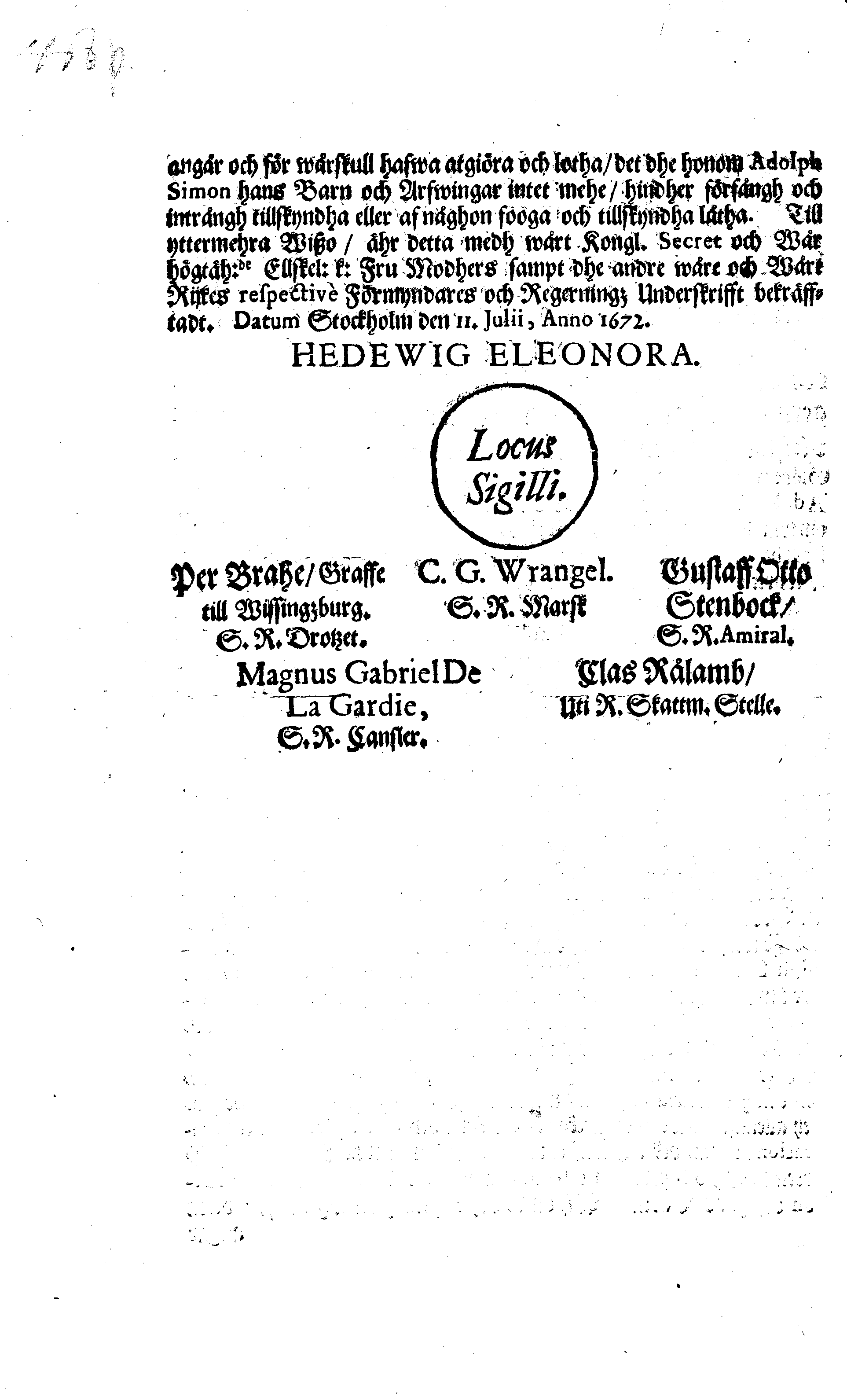 [Kuningas Karl XI eestkostevalitsuse poolt väljaantud privileeg]