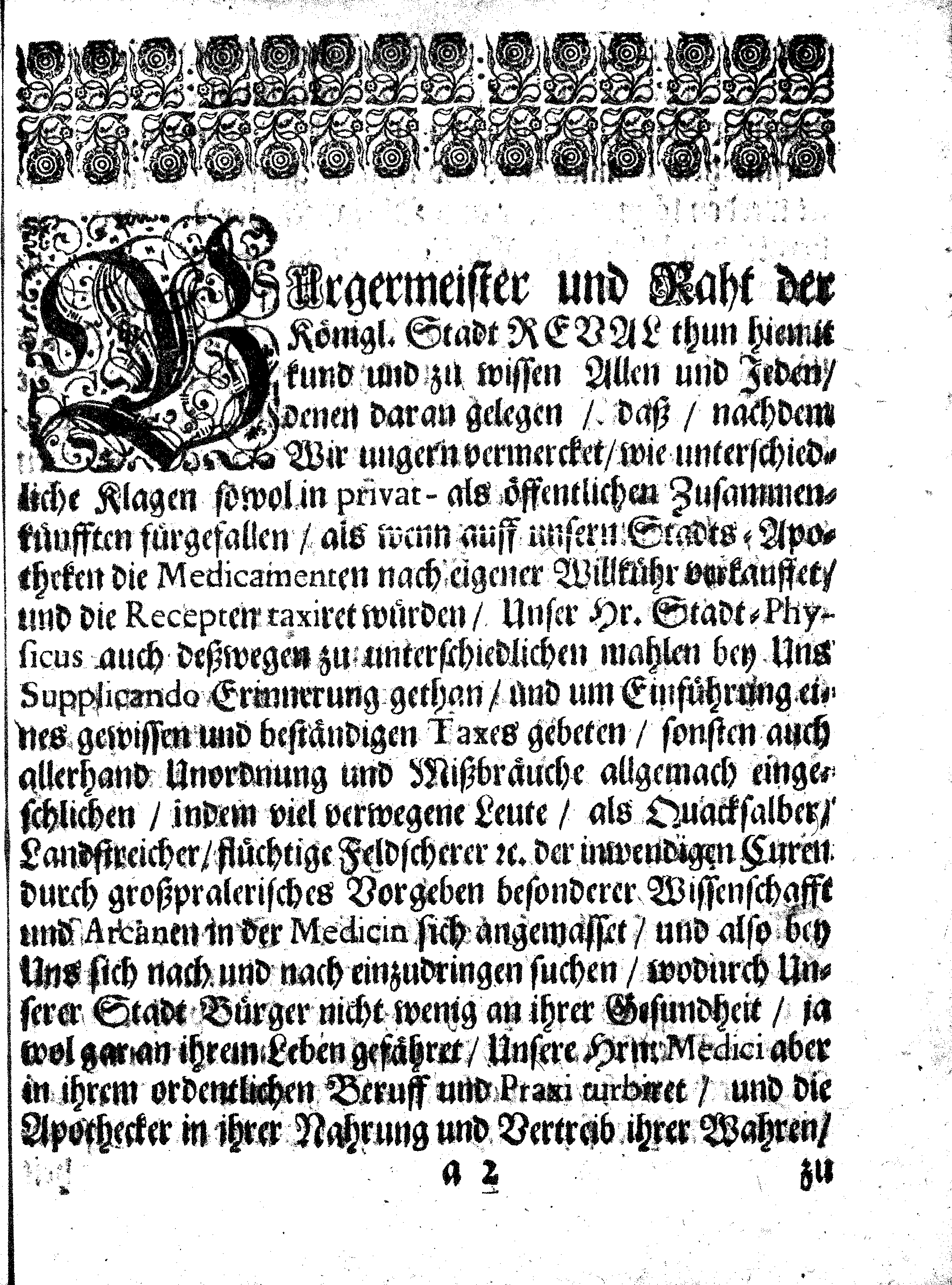 E. E. Raths Der Königl. Stadt Reval Eingeführte Apotheker-Ordnung und TAXA