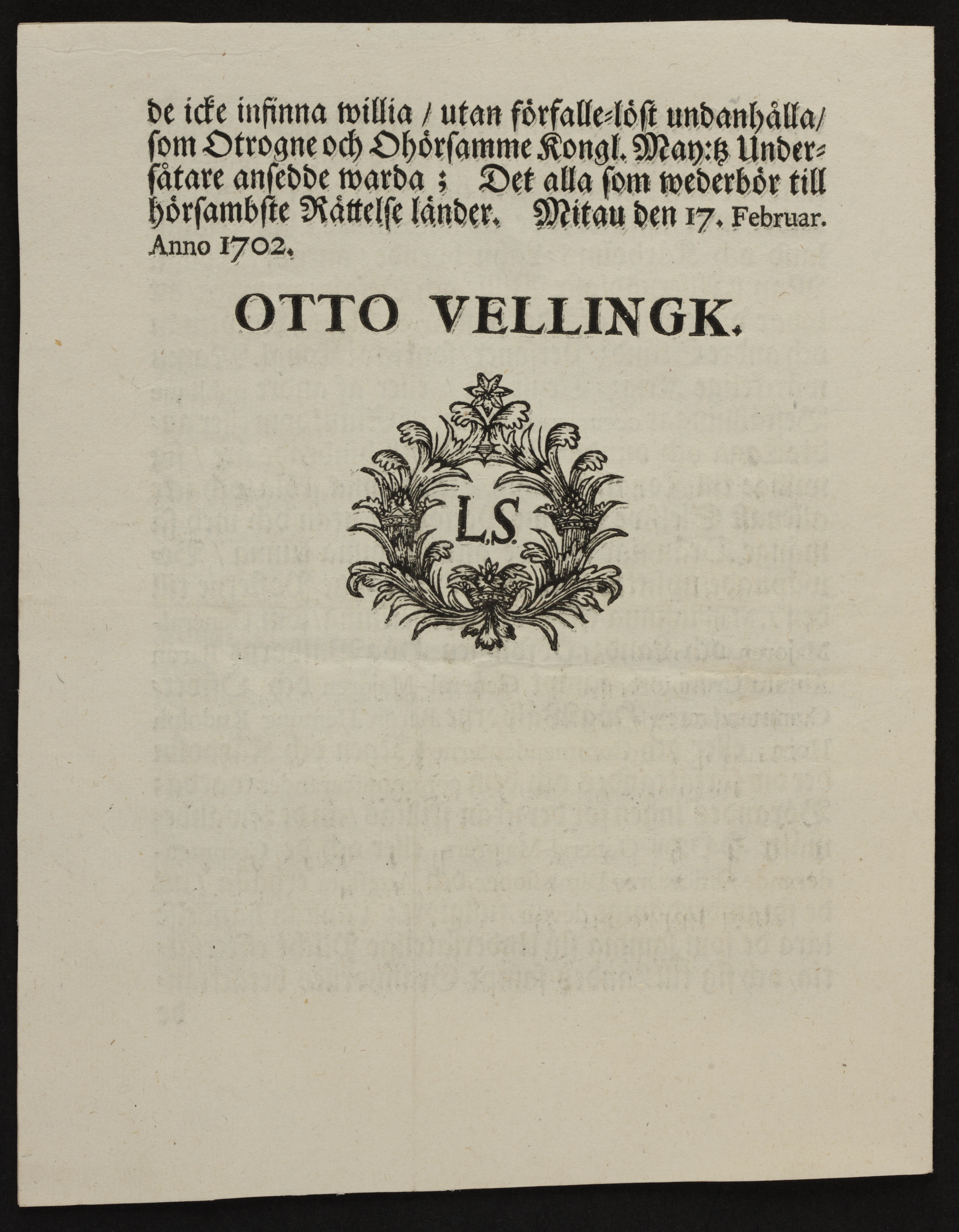 [Otto Vellingki korraldus]