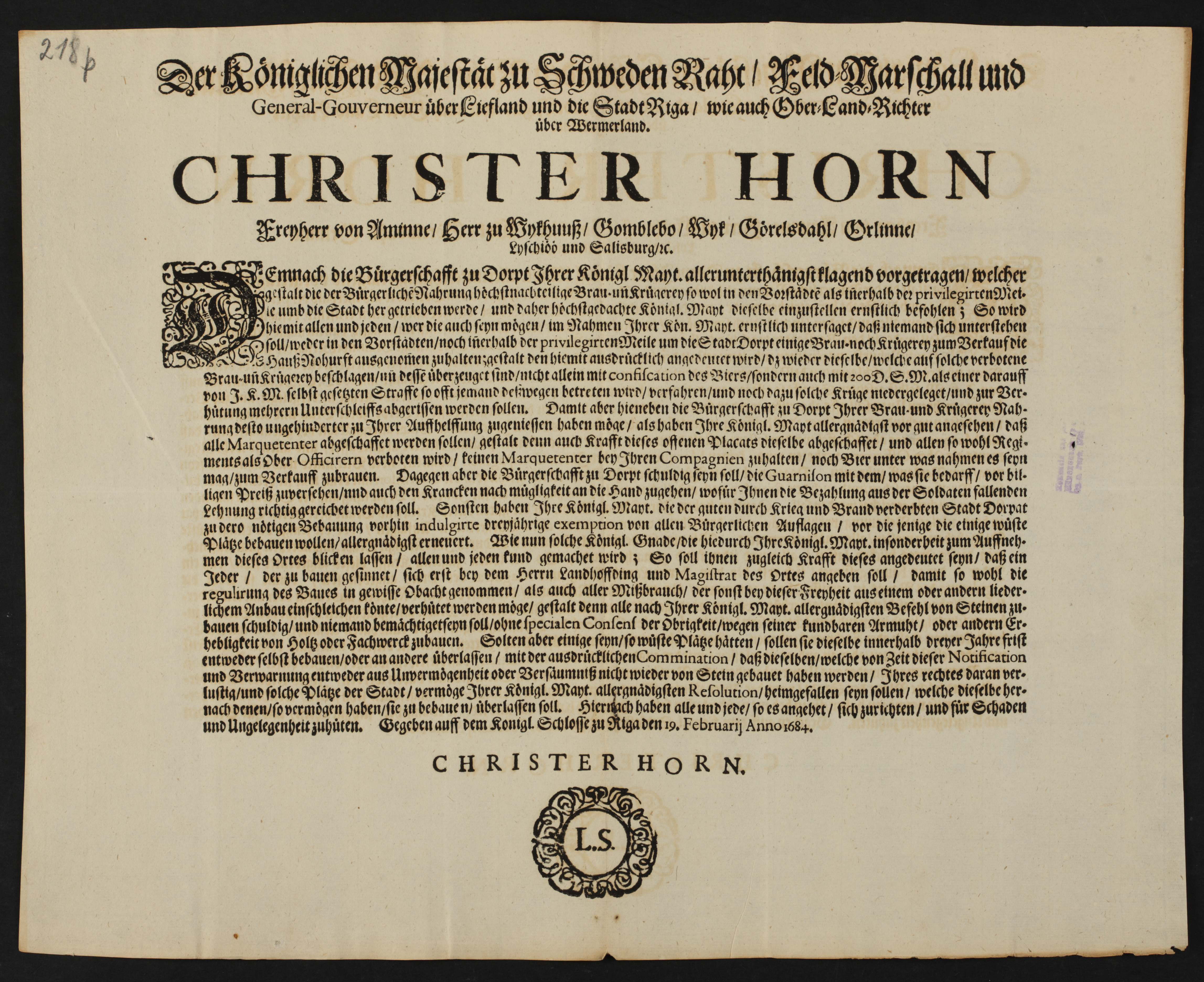 [Christer Horni korraldus]