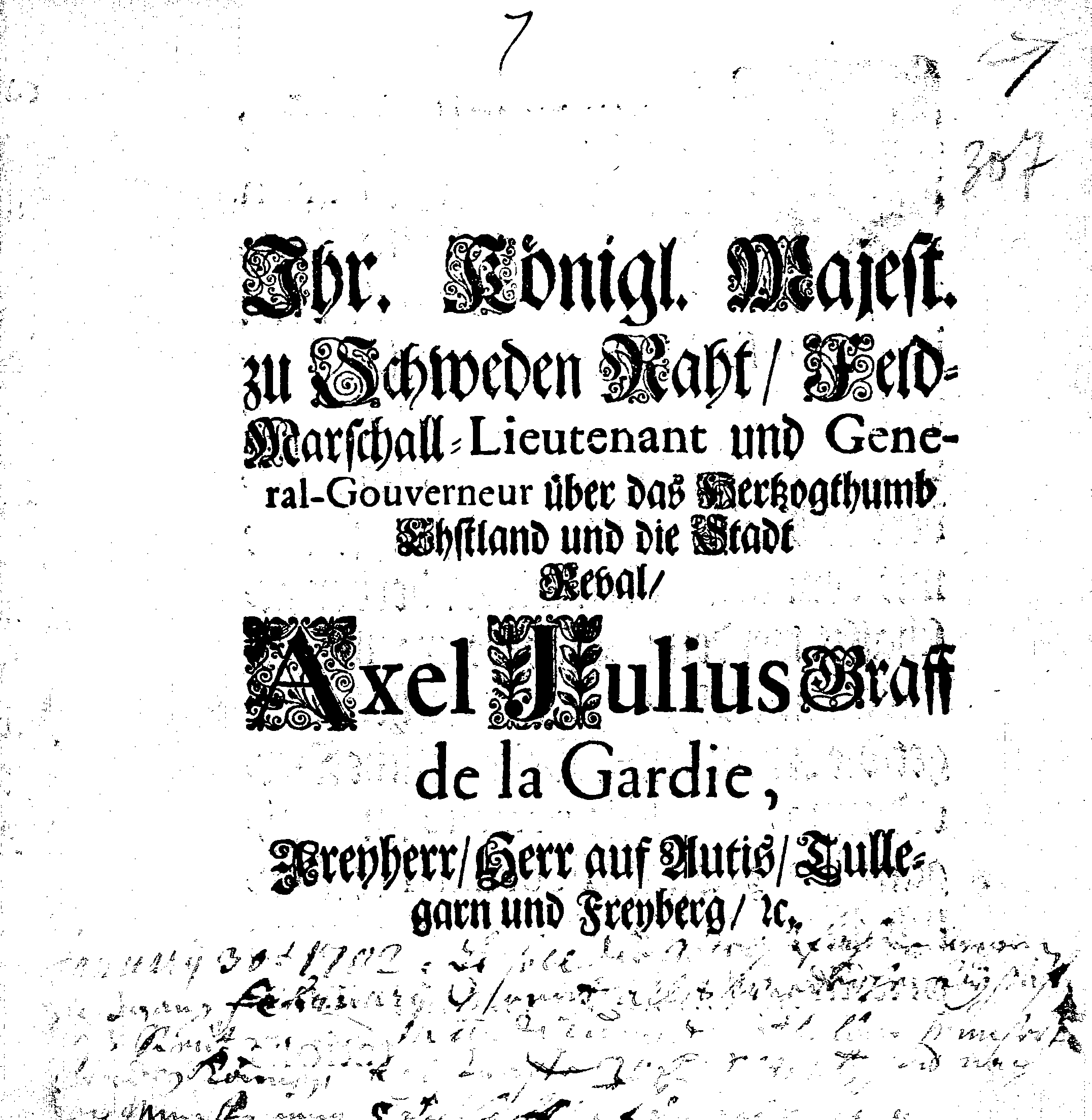 [Axel Julius De la Gardie korraldus]