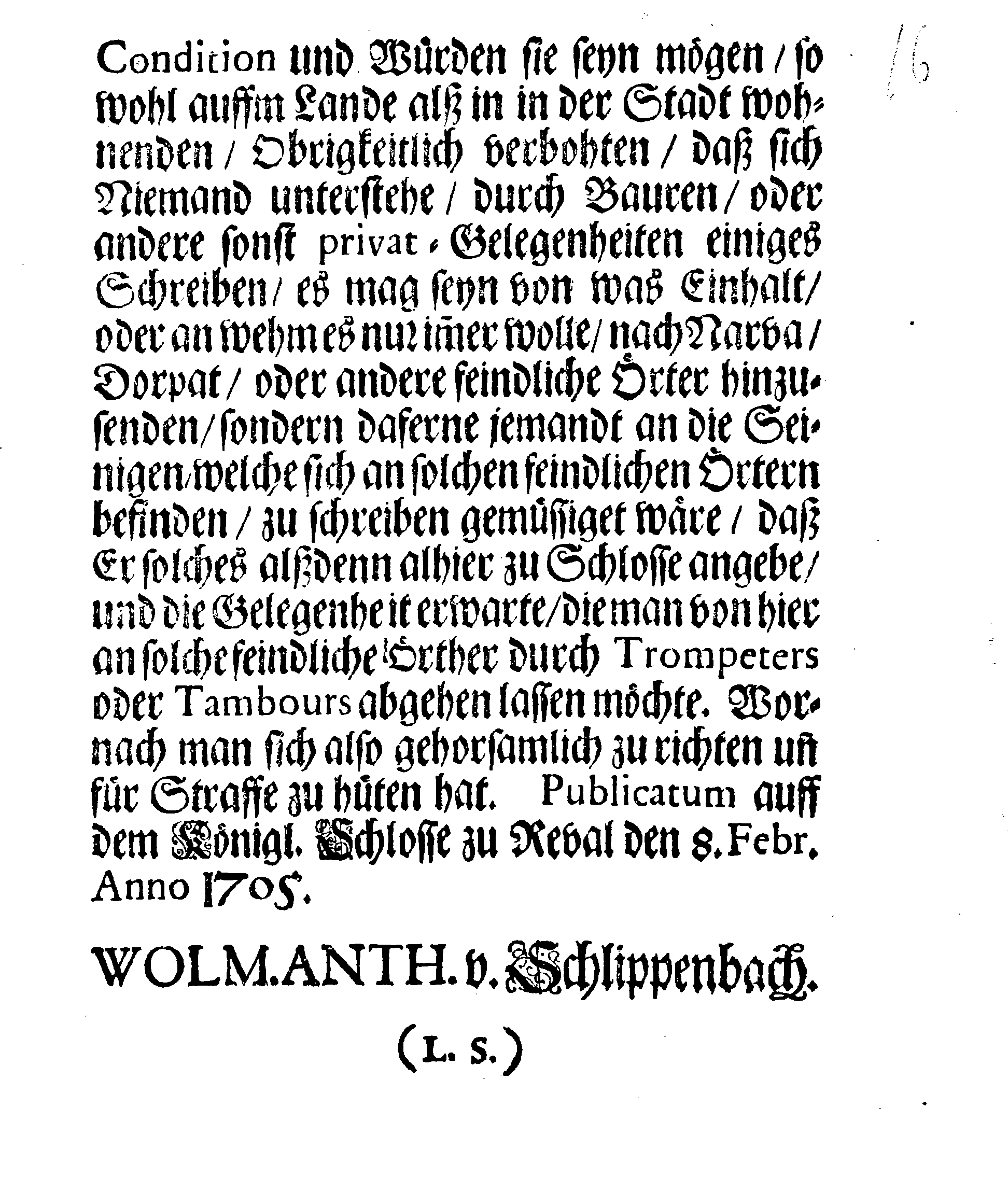 [Wolmar Anton von Schlippenbachi korraldus]
