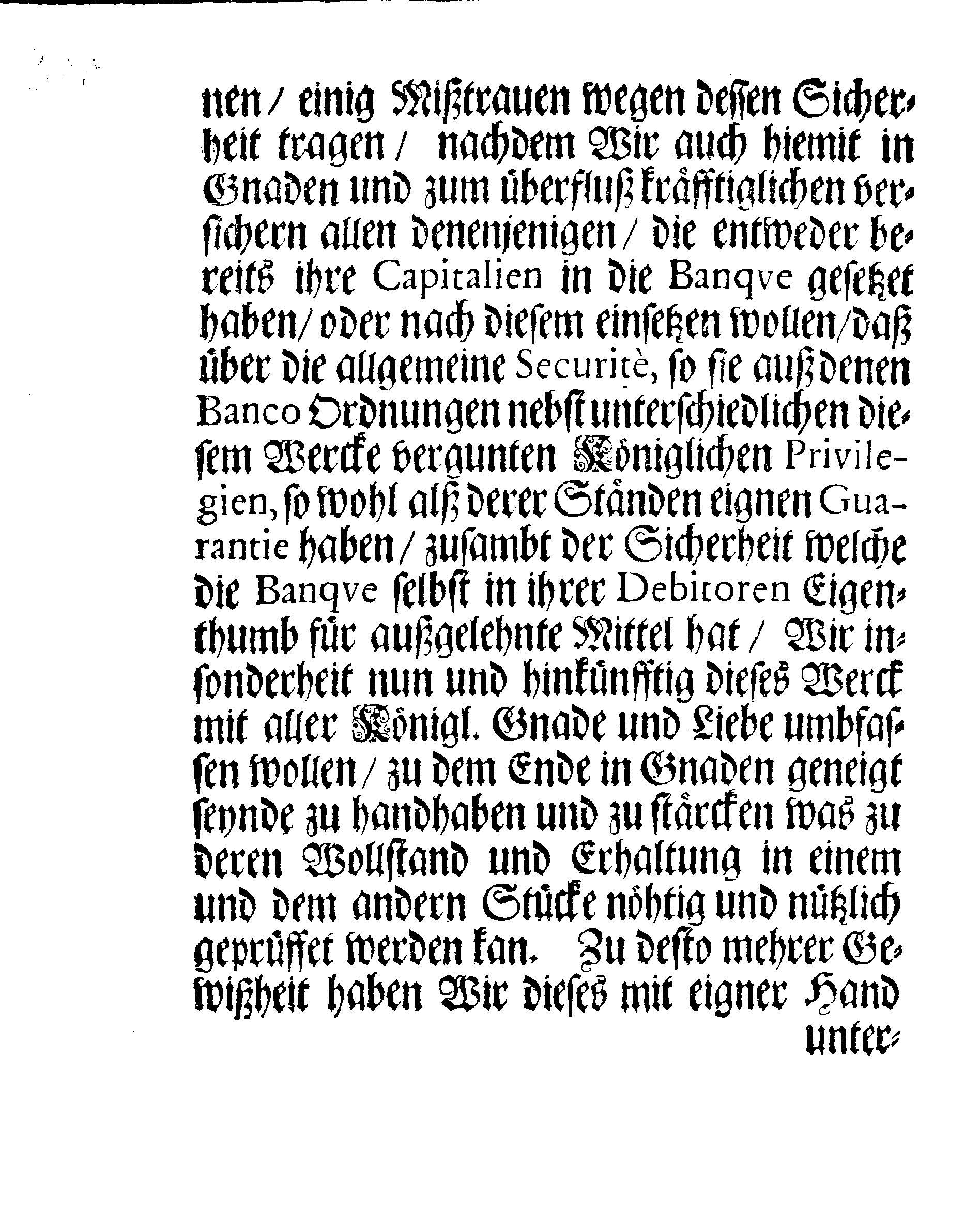 Ihrer Königl. Majest. PLACAT Und Versicherung Wegen des Banco-Wesens.