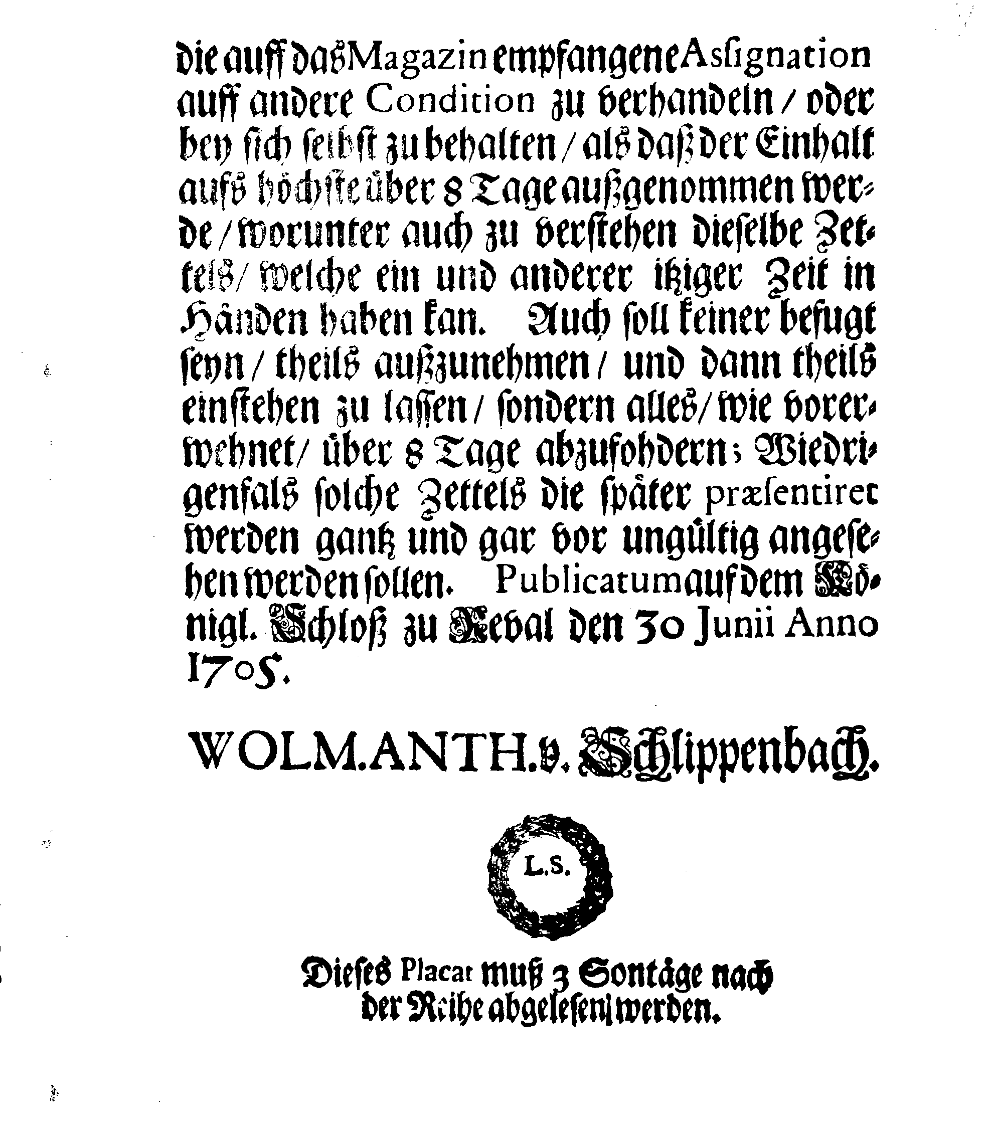 [Wolmar Anton von Schlippenbachi korraldus]