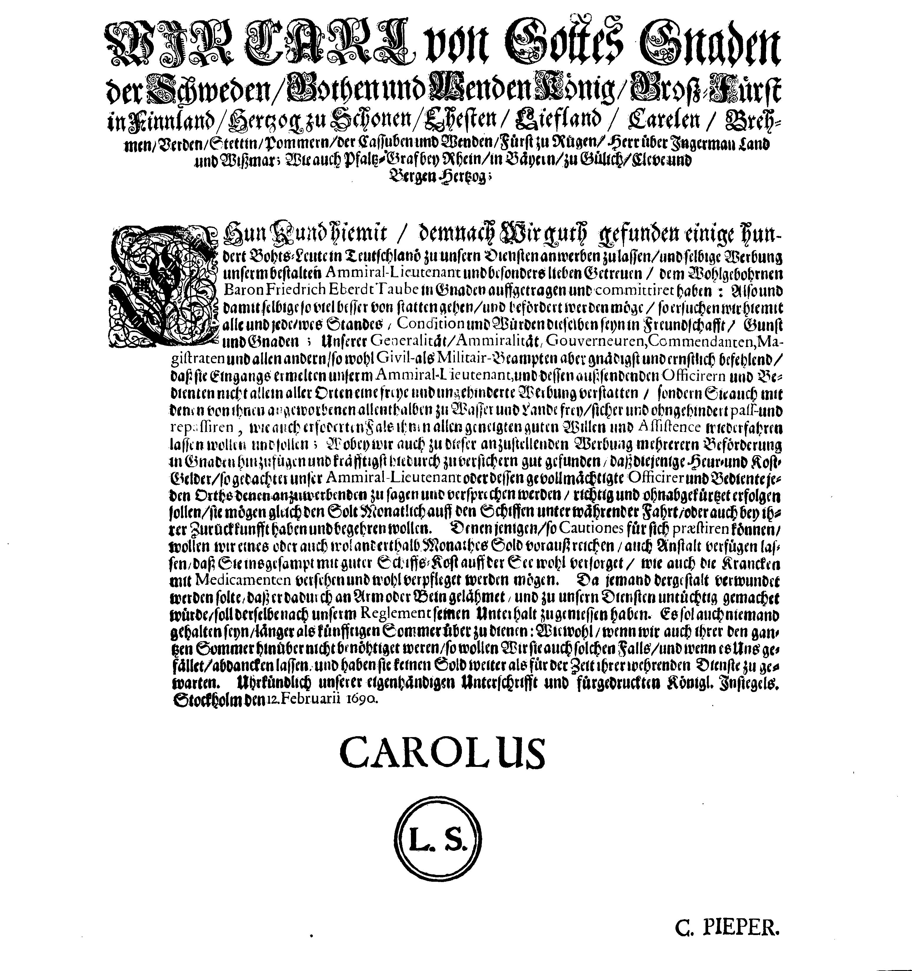 [Kuningas Karl XI korraldus]