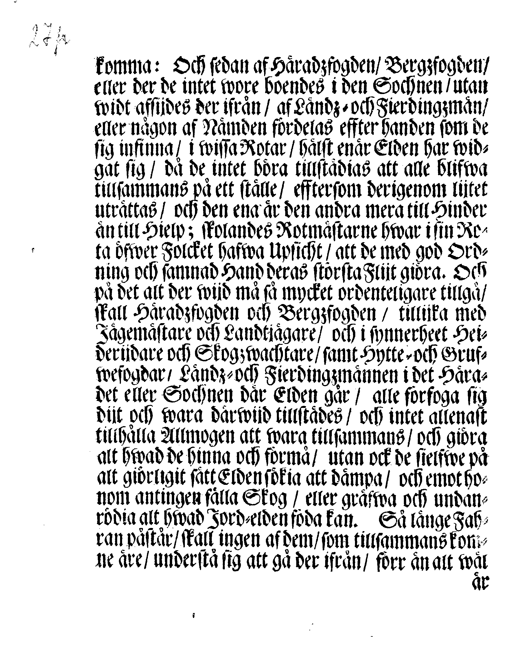 Kongl. May.tz Förordning, Angående Skogz-Eldar, sampt deras förekommande och stäckiande