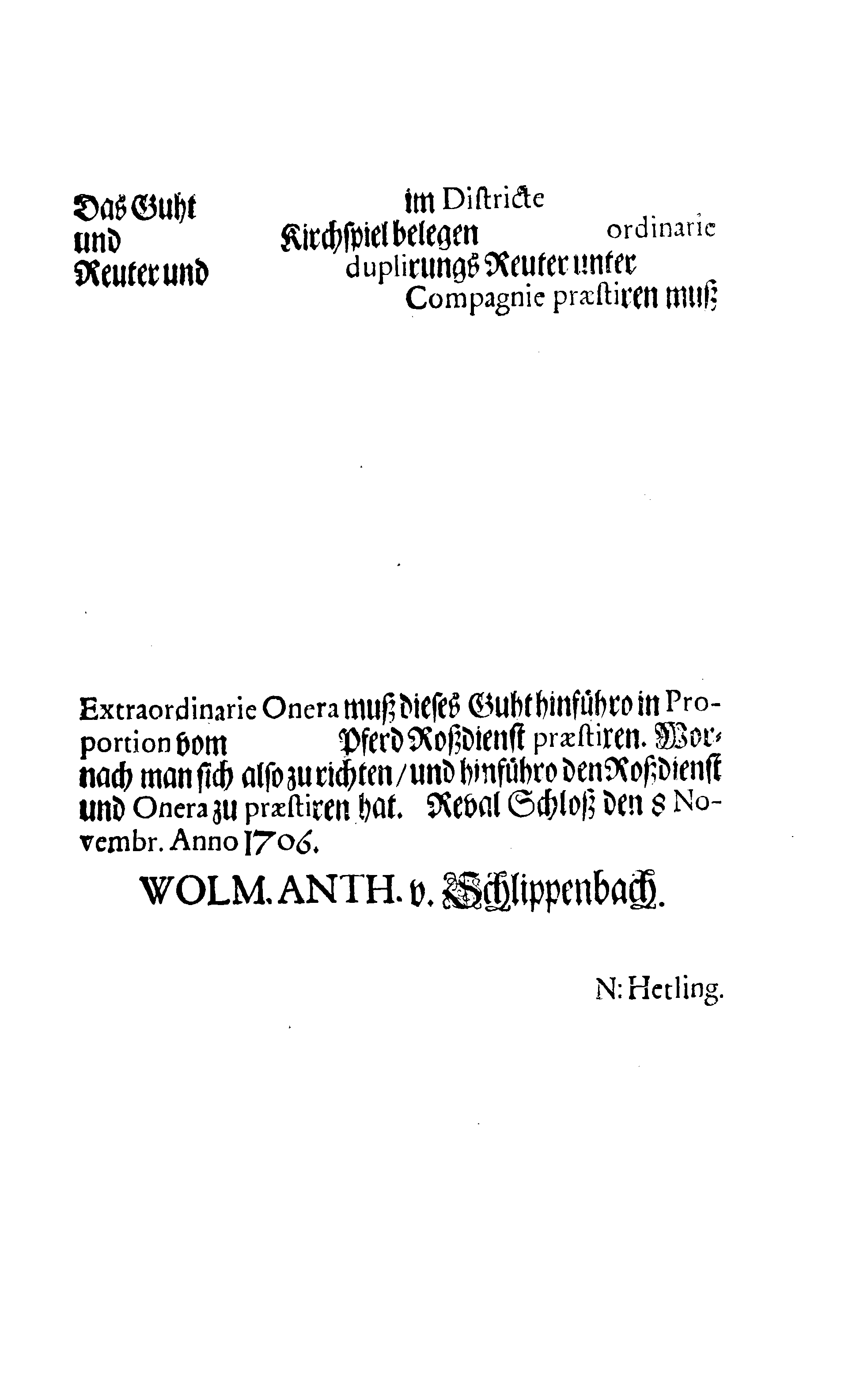 [Wolmar Anton von Schlippenbachi korraldus]