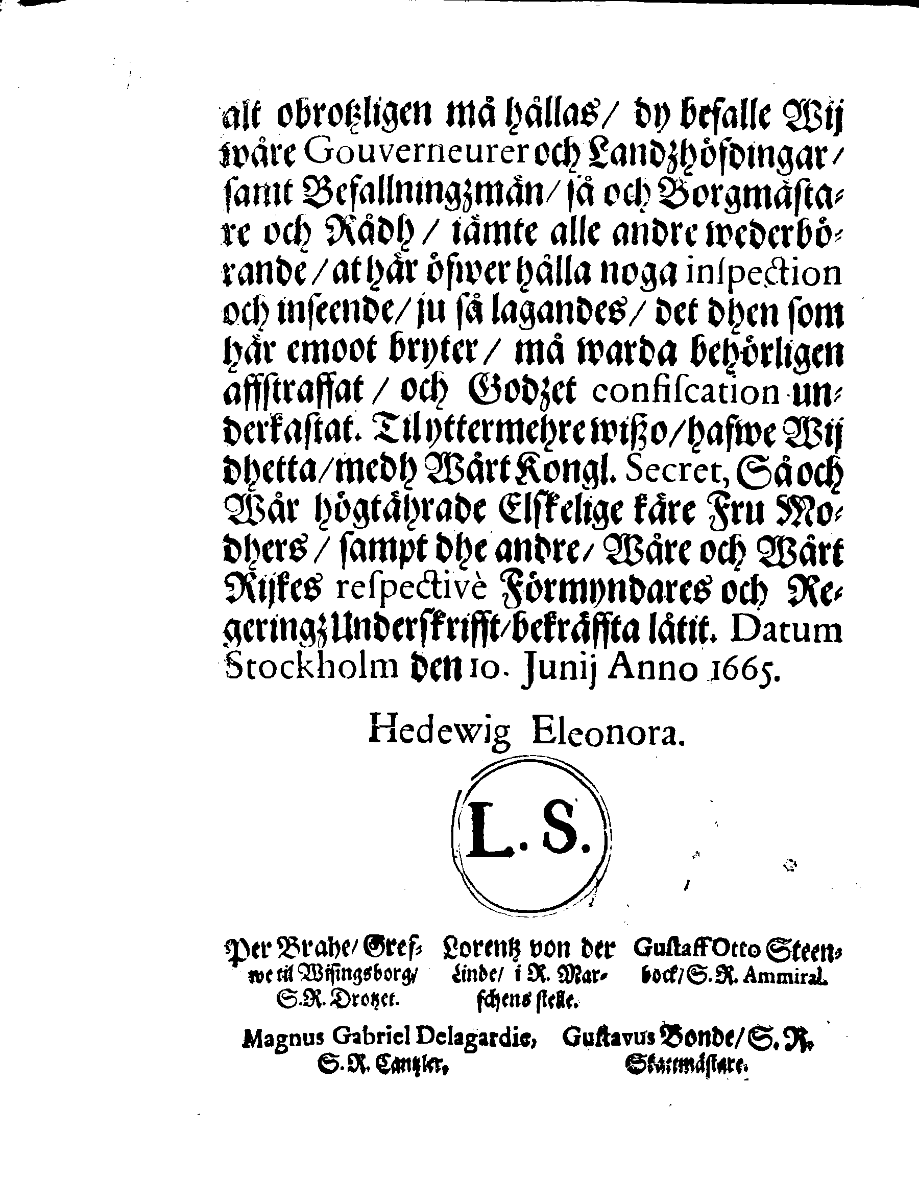 Kongl. May.tz PLACAT, Angående Ekewerkes Förbudh at förföras til fremmande Landh