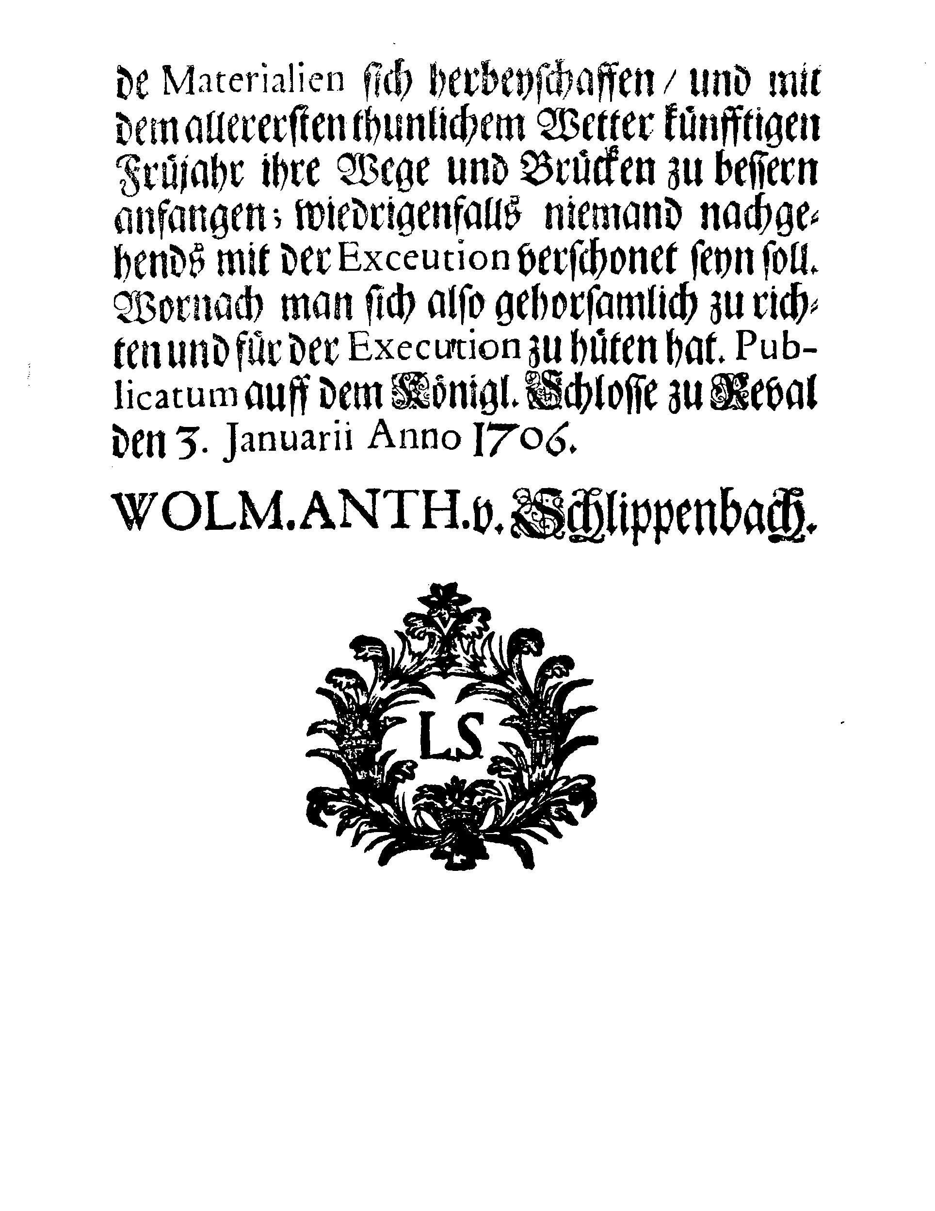 [Wolmar Anton von Schlippenbachi korraldus]