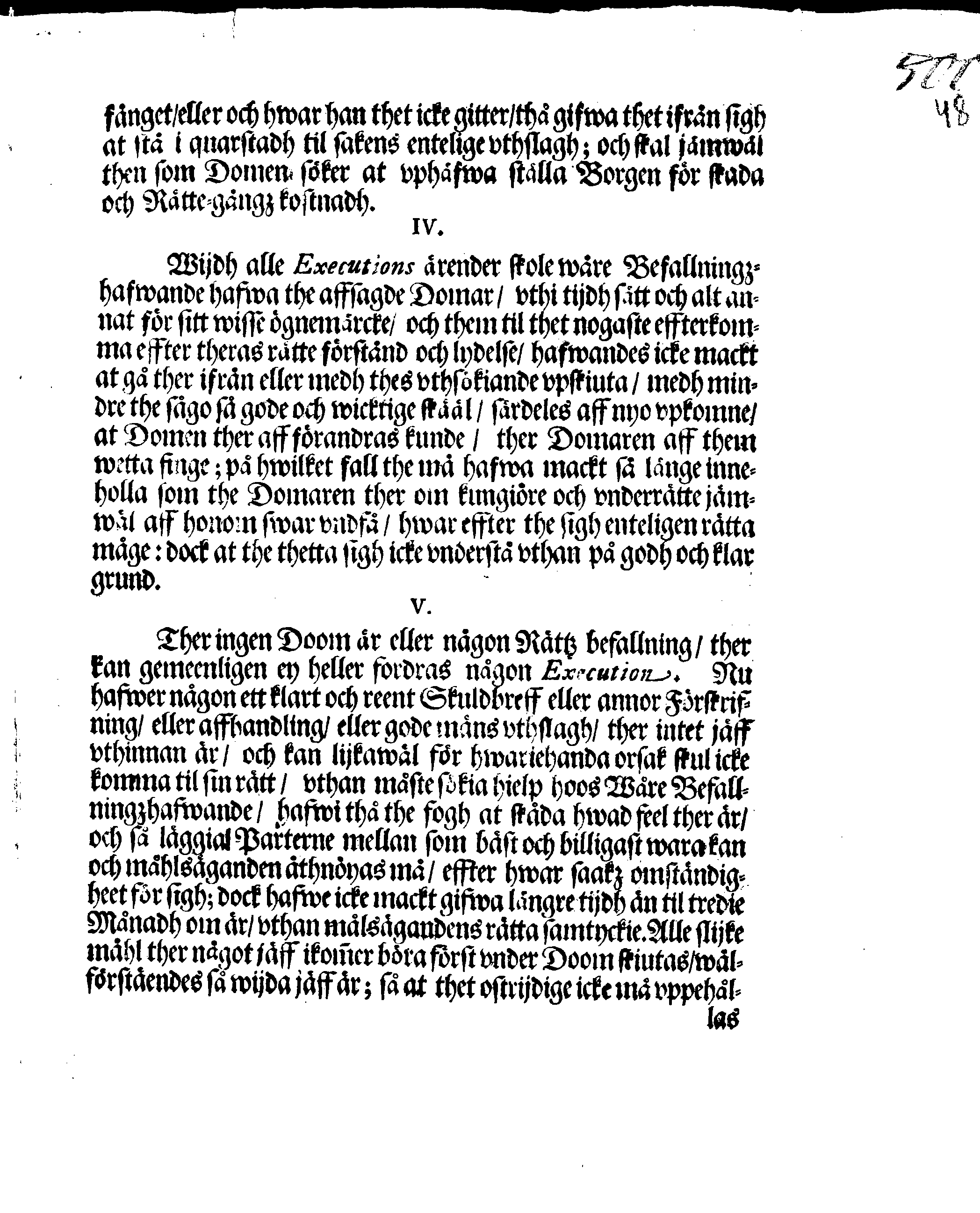 Kongl. Mayst:tz STADGA, Öfwer alla EXECUTIONER i gemeen