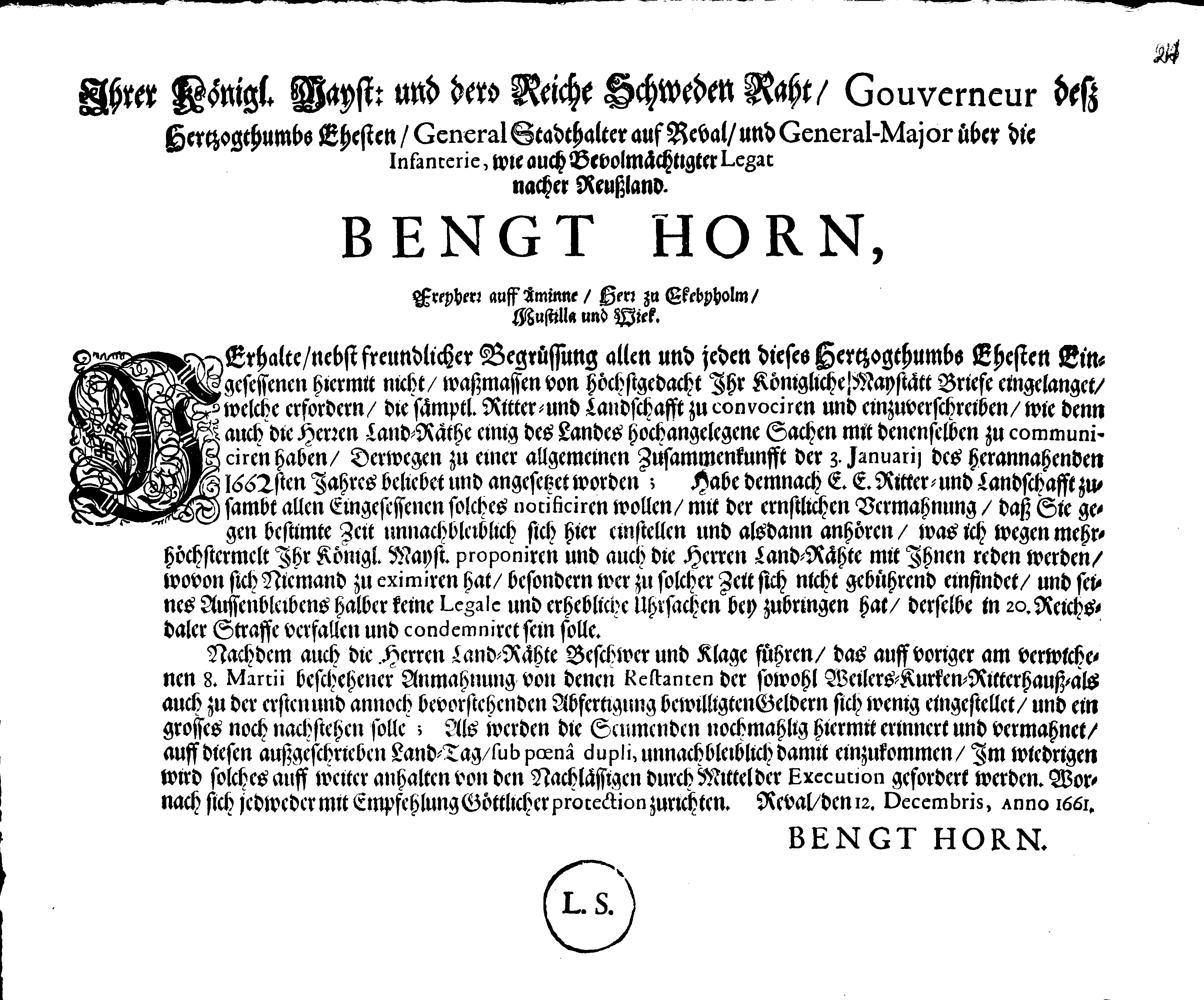 [Bengt Horni korraldus]