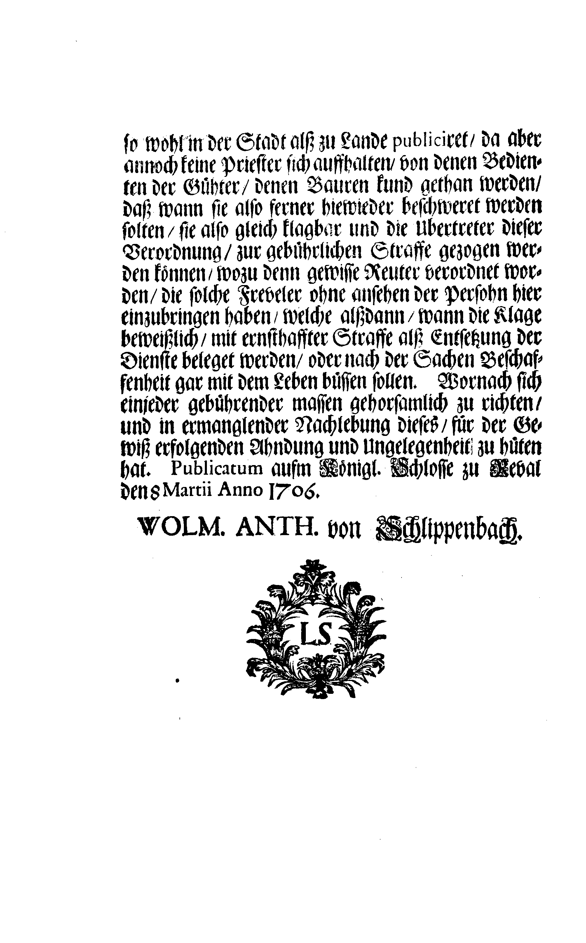 [Wolmar Anton von Schlippenbachi korraldus]