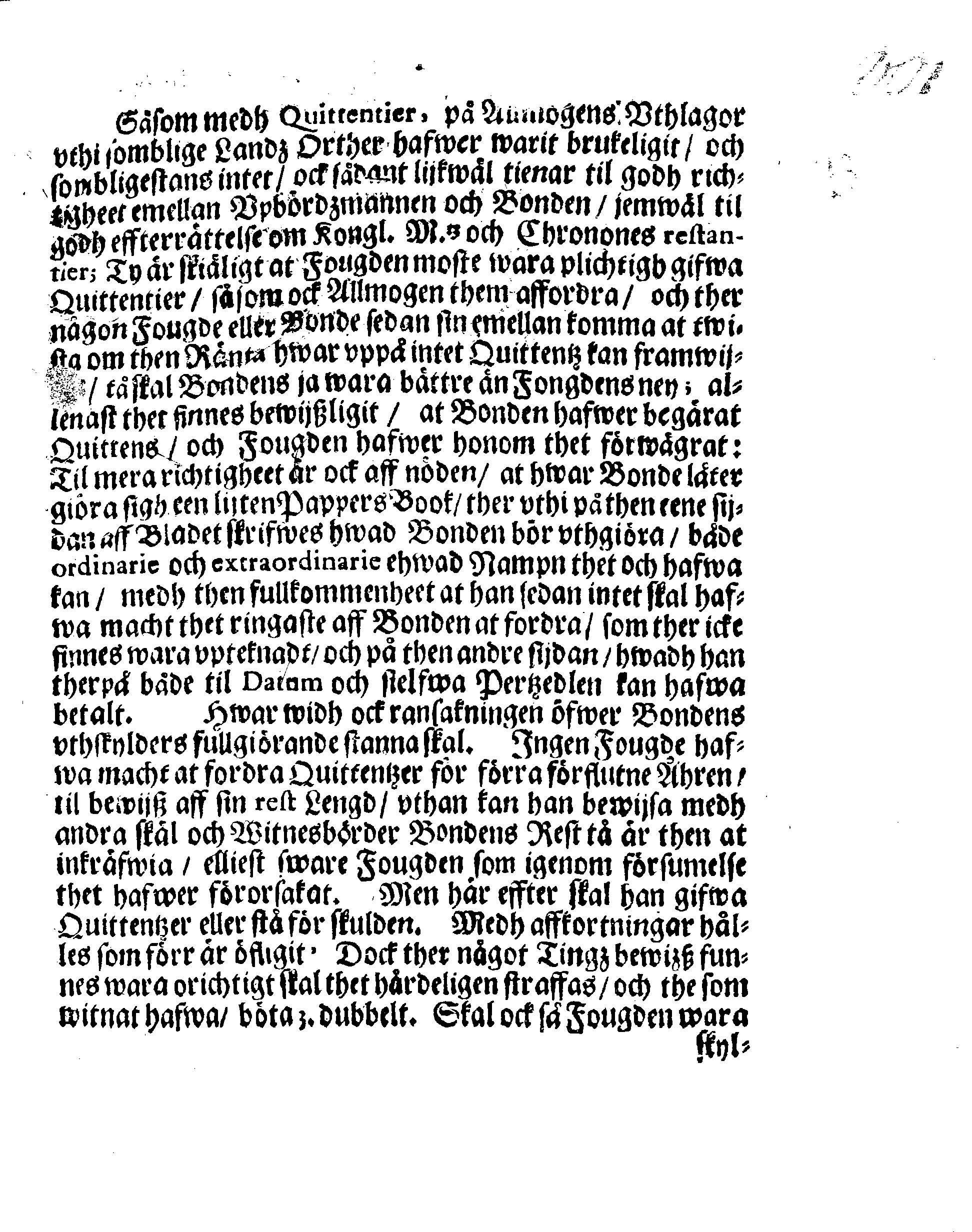 Kongl. May.tz Nådige Förordningh, Huruledes medh upbärande aff Allmogens Uthlagor til Chronan, här effter hållas skall