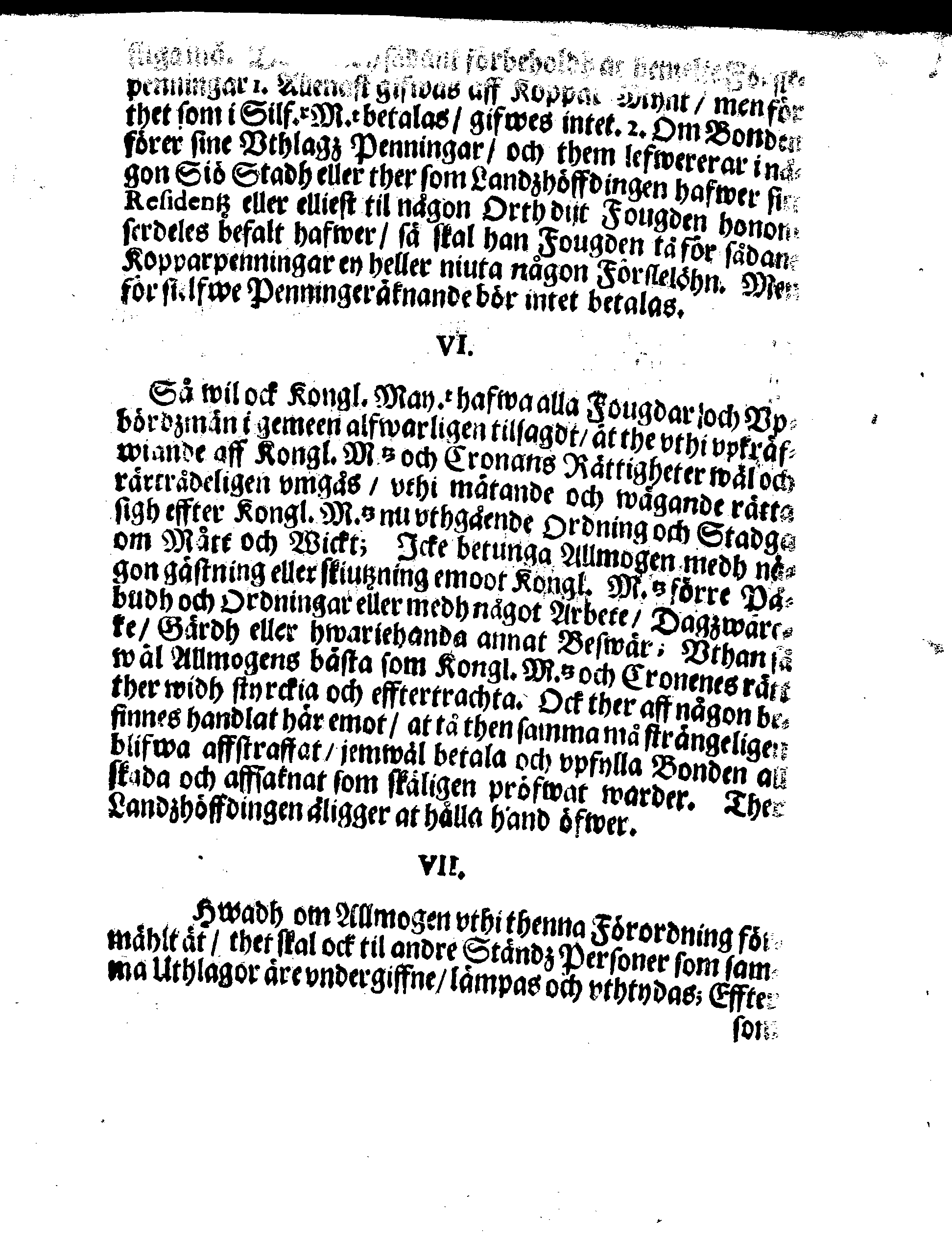 Kongl. May.tz Nådige Förordningh, Huruledes medh upbärande aff Allmogens Uthlagor til Chronan, här effter hållas skall