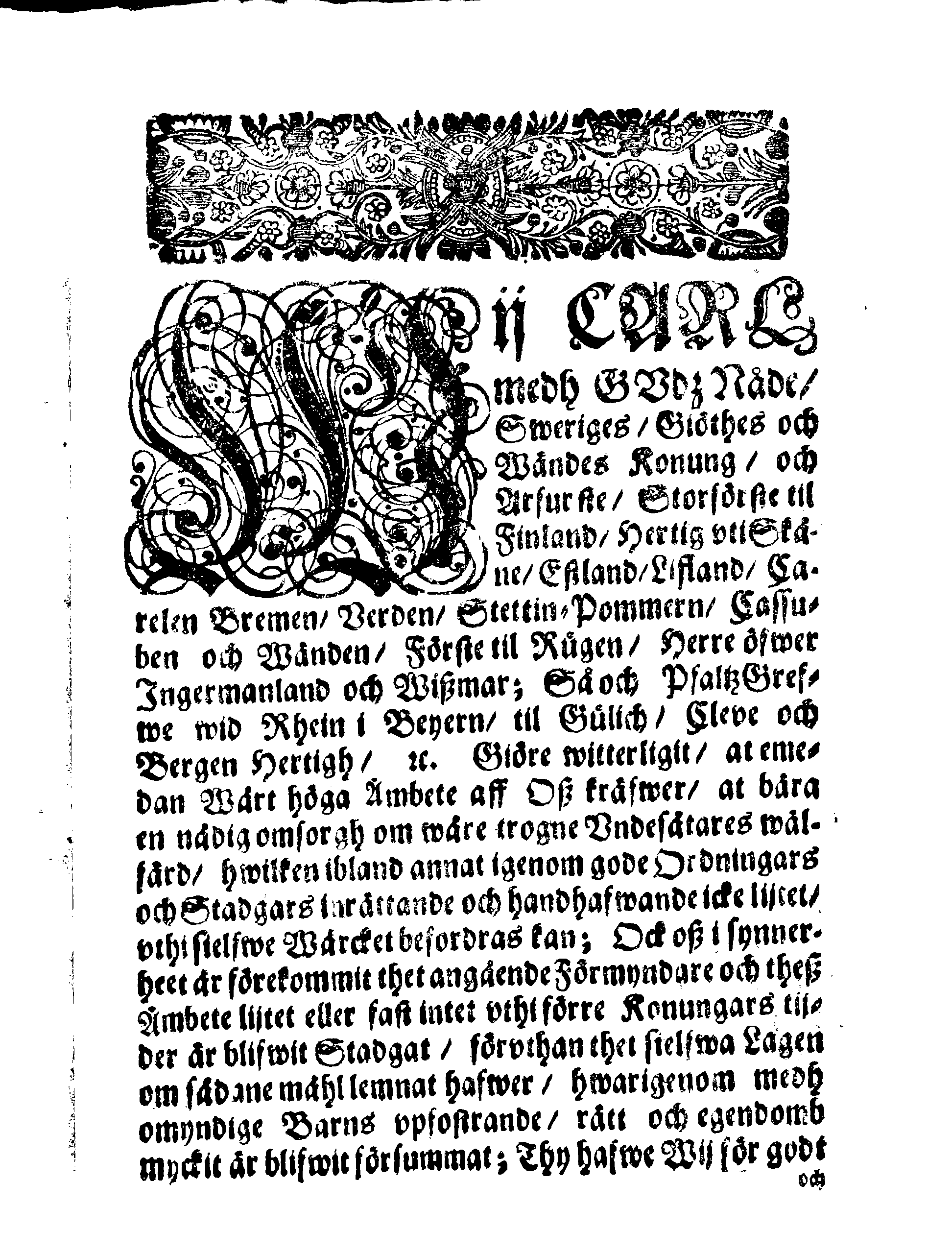 Kongl. May:tz Förmyndare Ordningh