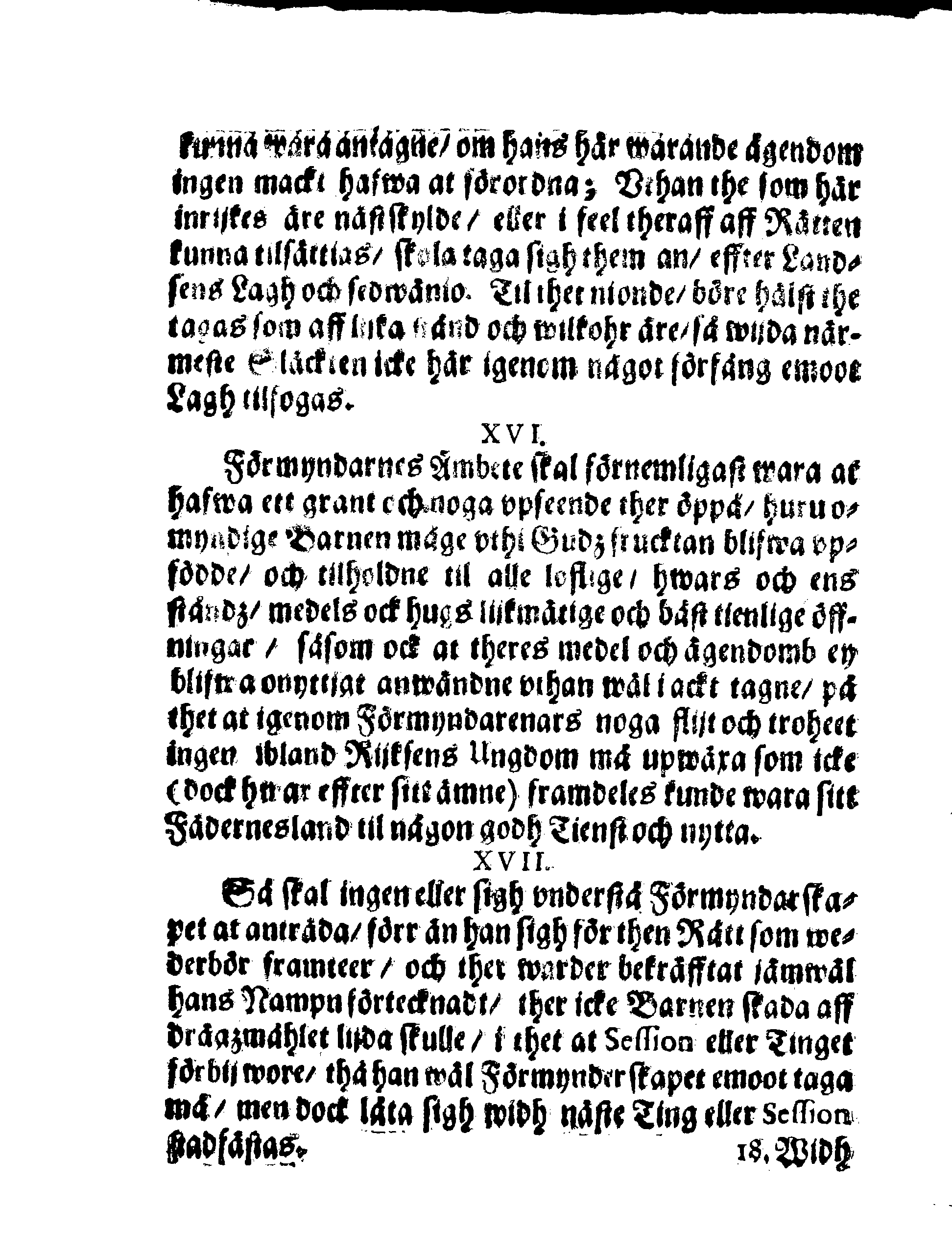 Kongl. May:tz Förmyndare Ordningh