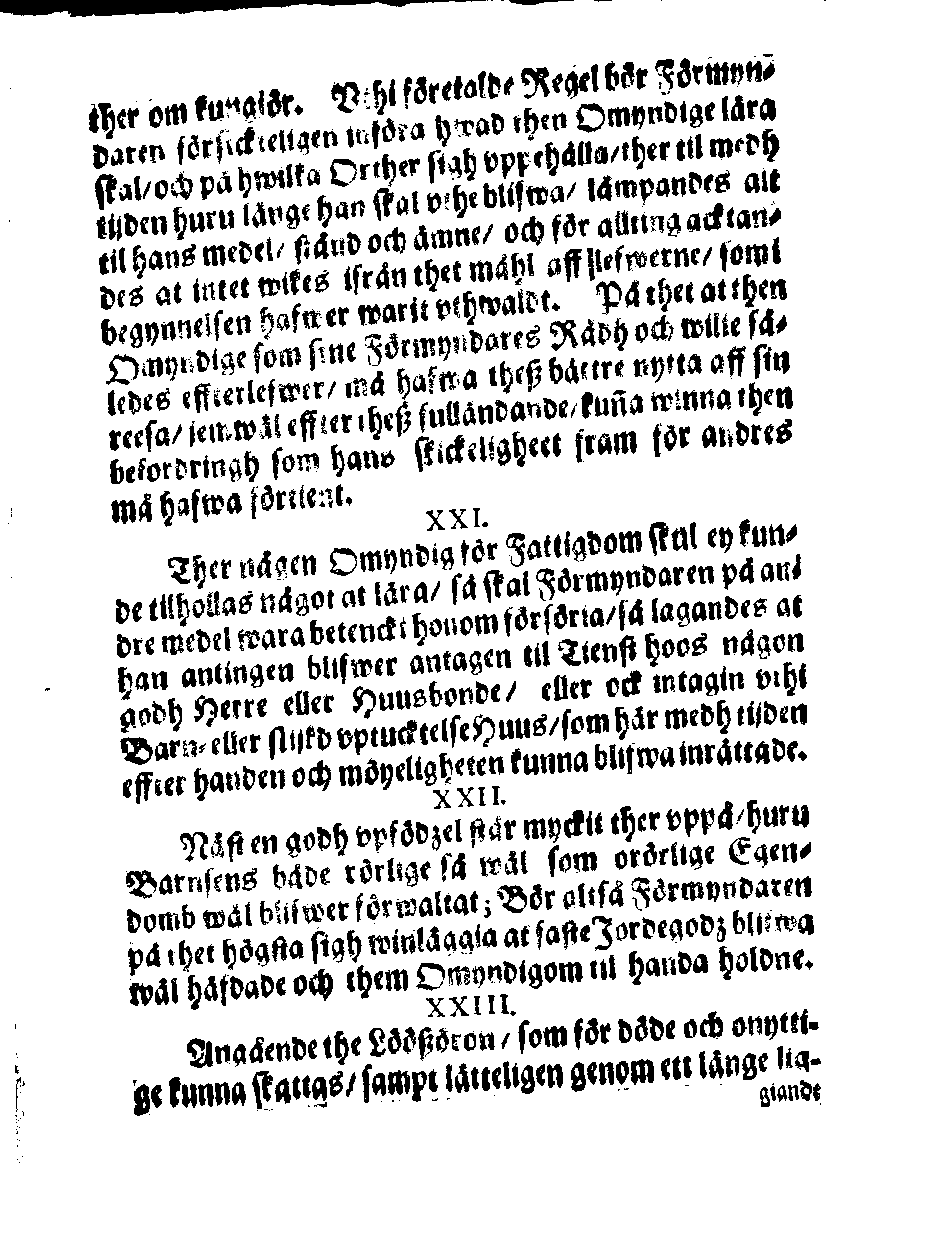 Kongl. May:tz Förmyndare Ordningh