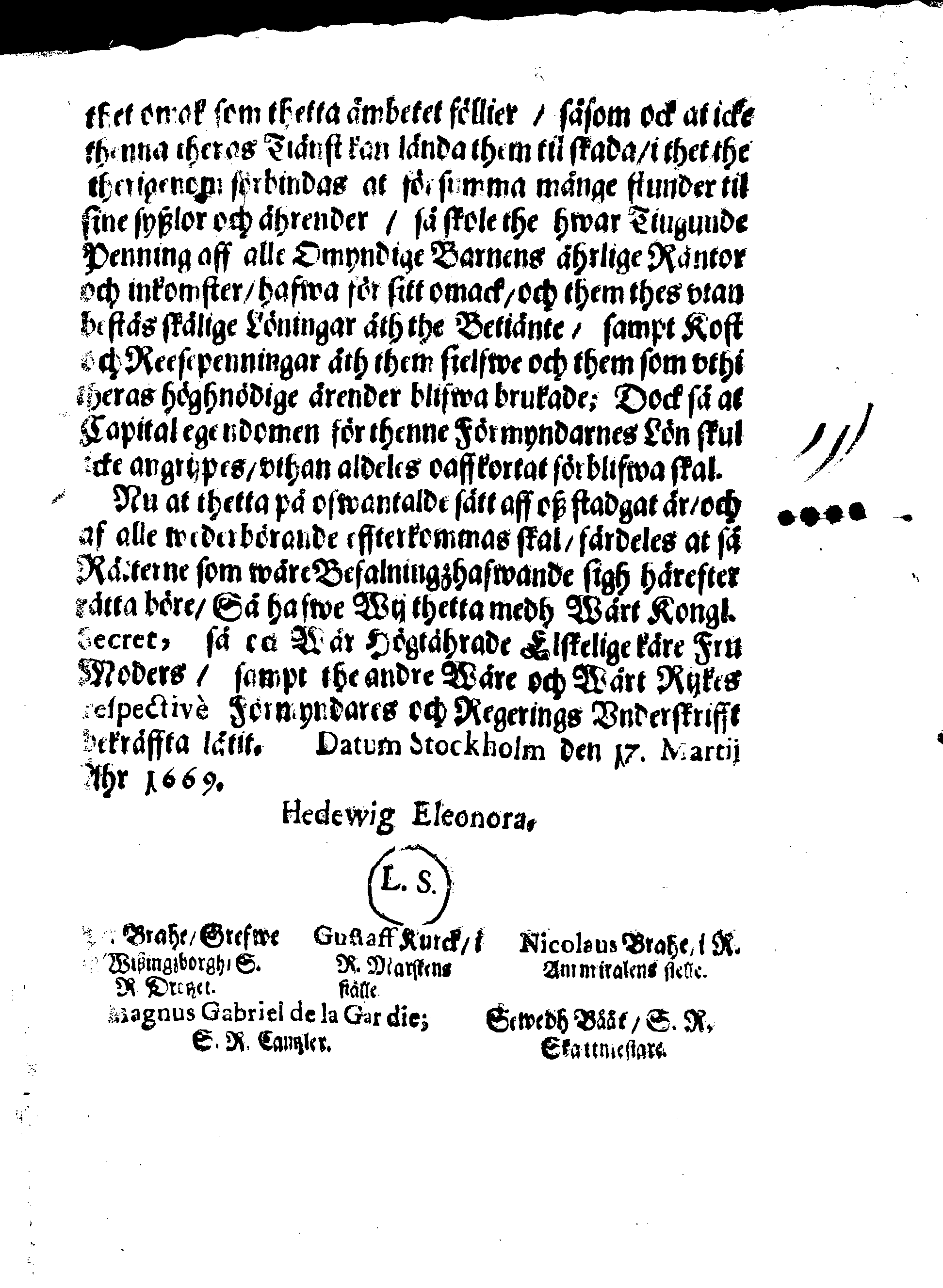 Kongl. May:tz Förmyndare Ordningh