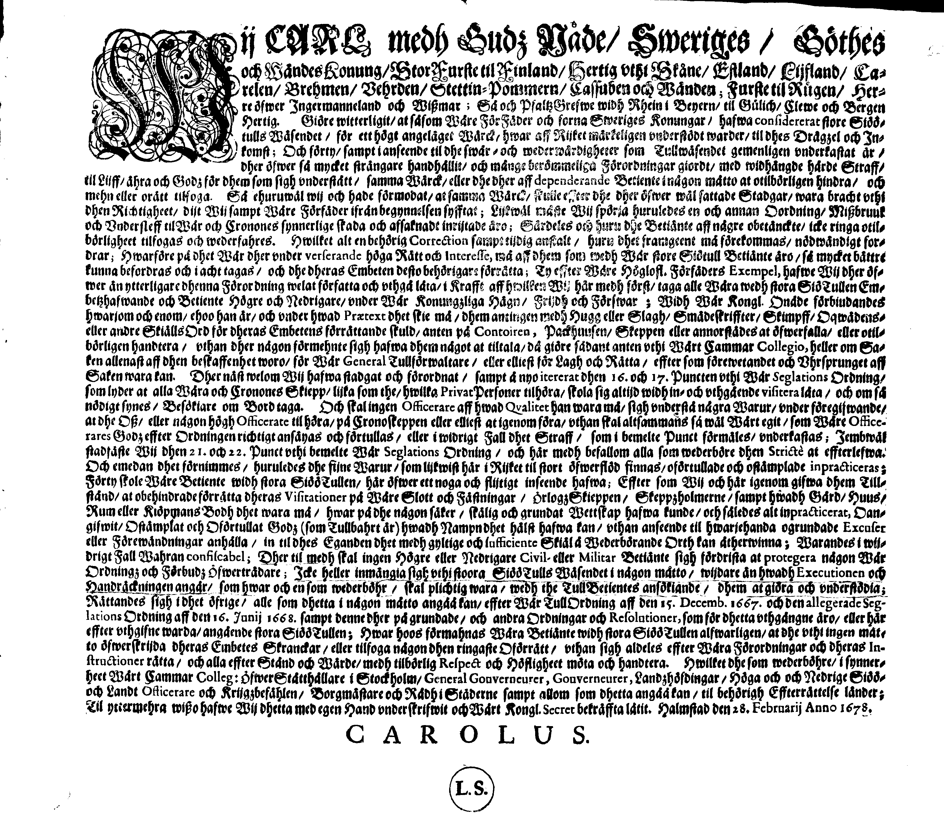 [Kuningas Karl XI korraldus]