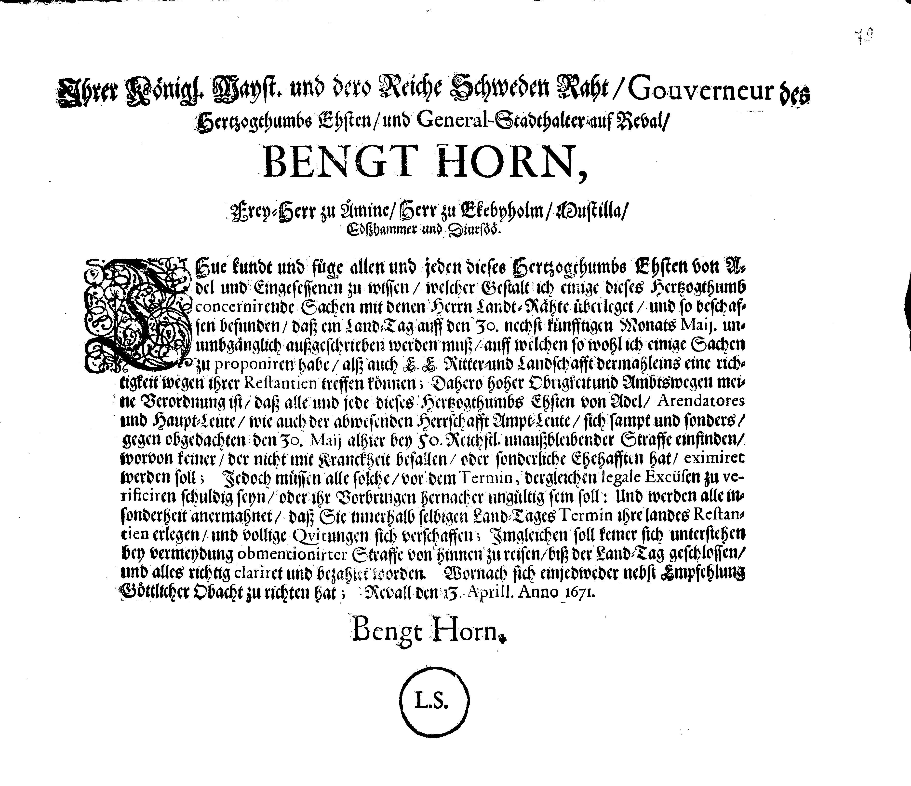 [Bengt Horni korraldus]